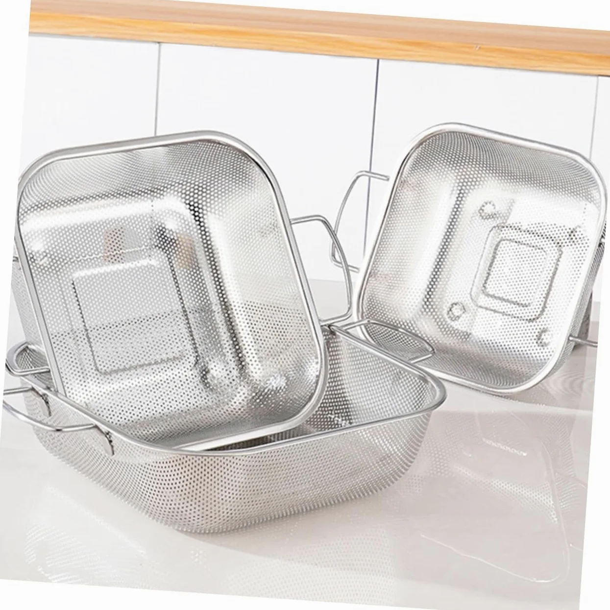 Colador Cuadrado de Acero Inoxidable con Doble Asa 1 Pieza | Plata, Vertido y Drenaje para Alimentos y Arroz, Diseño Simple y Práctico