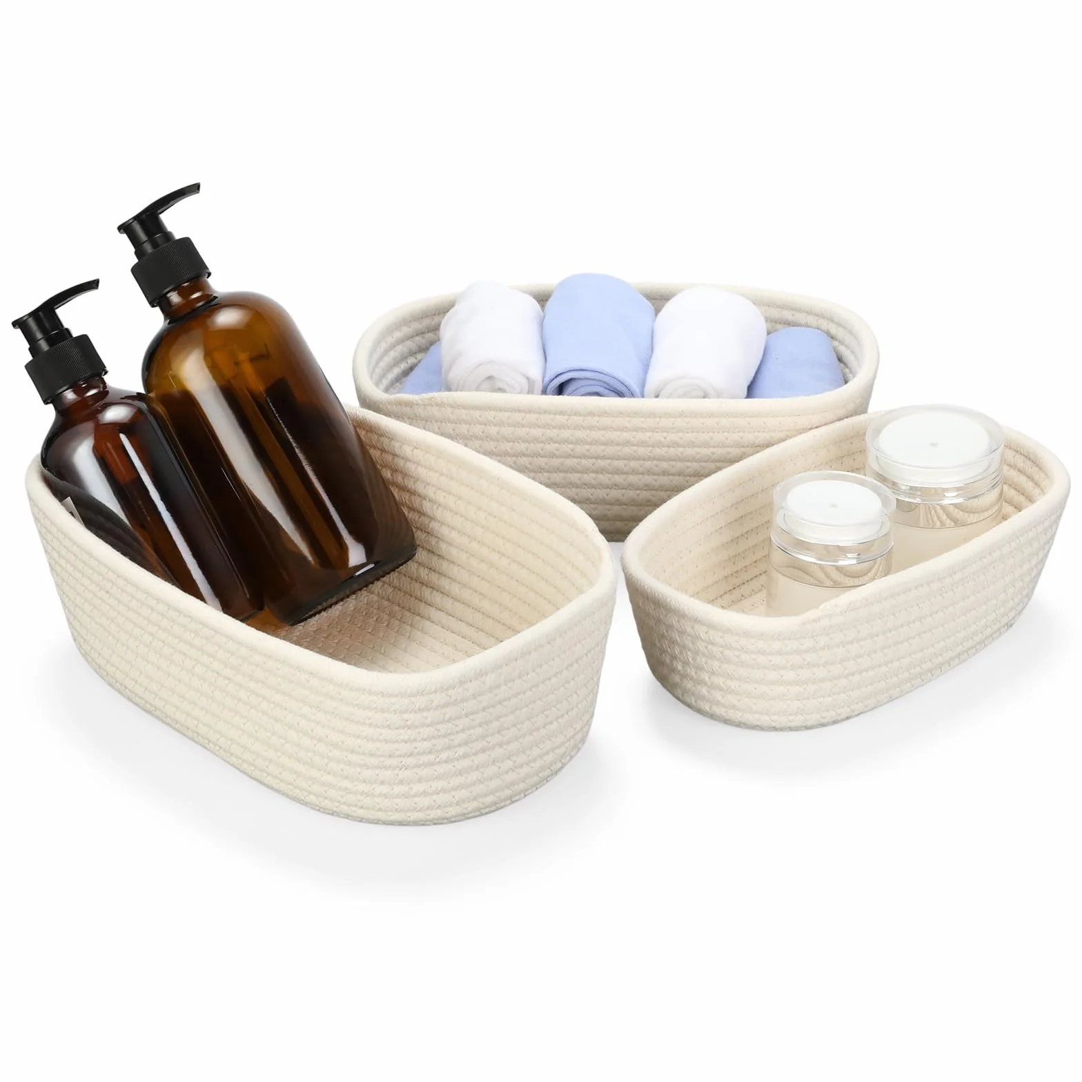 Cozary Juego de Cestas Organizadoras Pequeñas de Algodón, Set de 3 Piezas para Almacenaje