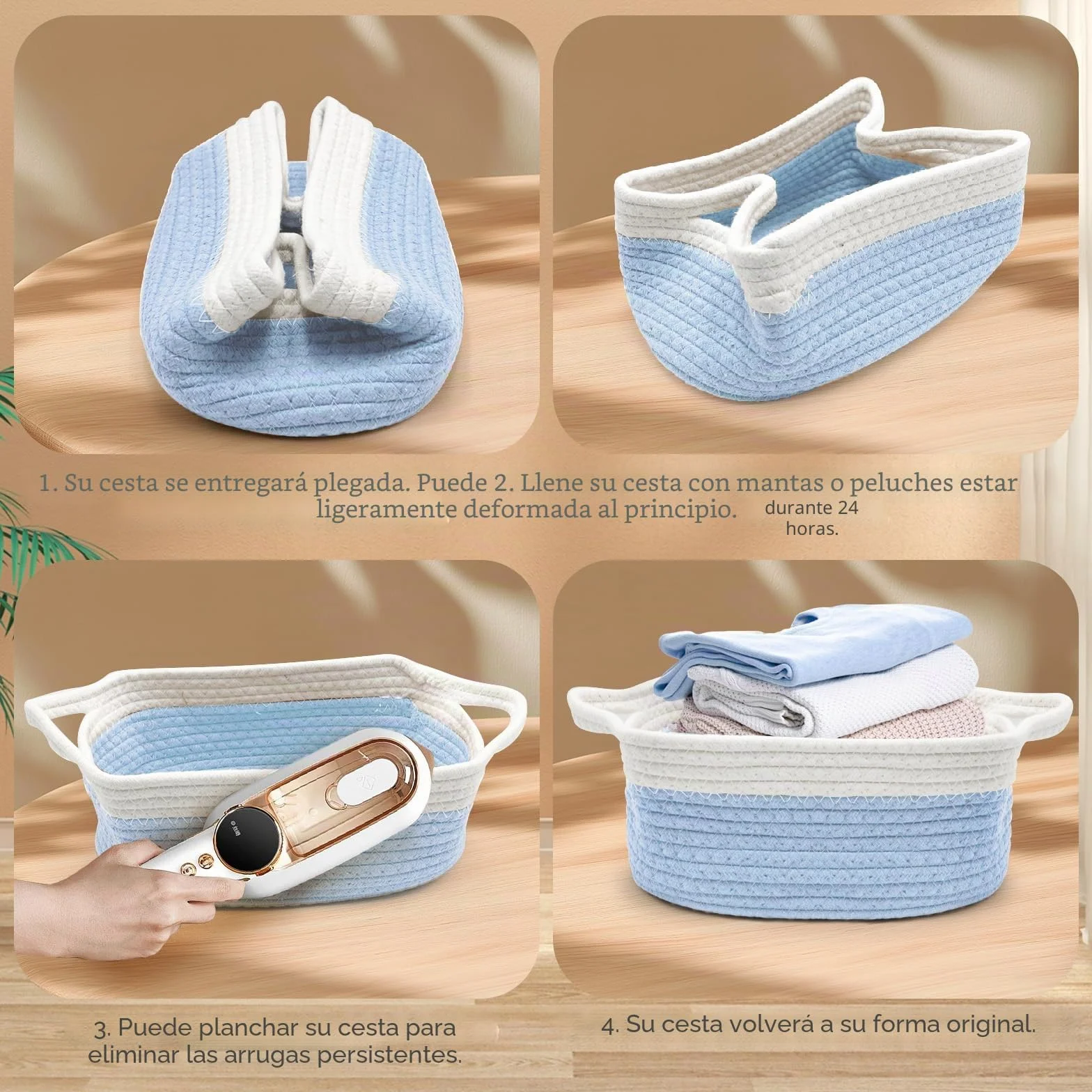 Cesta de regalo vacía 30x20x12 cm trenzada con bolsas y cintas para Navidad cumpleaños boda almacenamiento decorativa Azul