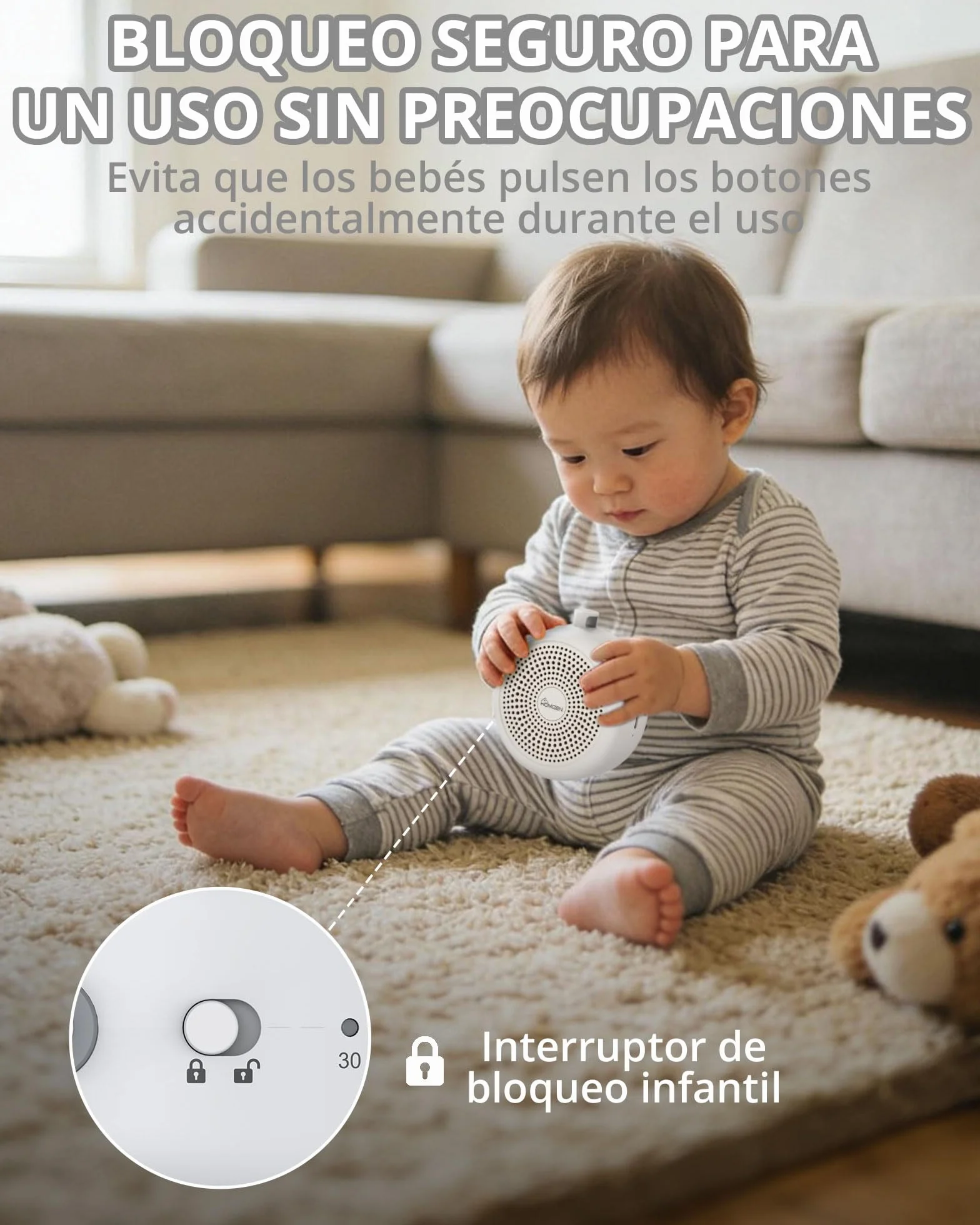 HOMGEN Máquina de Ruido Blanco 24 Sonidos Relajantes Luz Nocturna Multicolor Temporizador Recargable USB-C Ayuda para Dormir Antillanto Bebés Niños Adultos