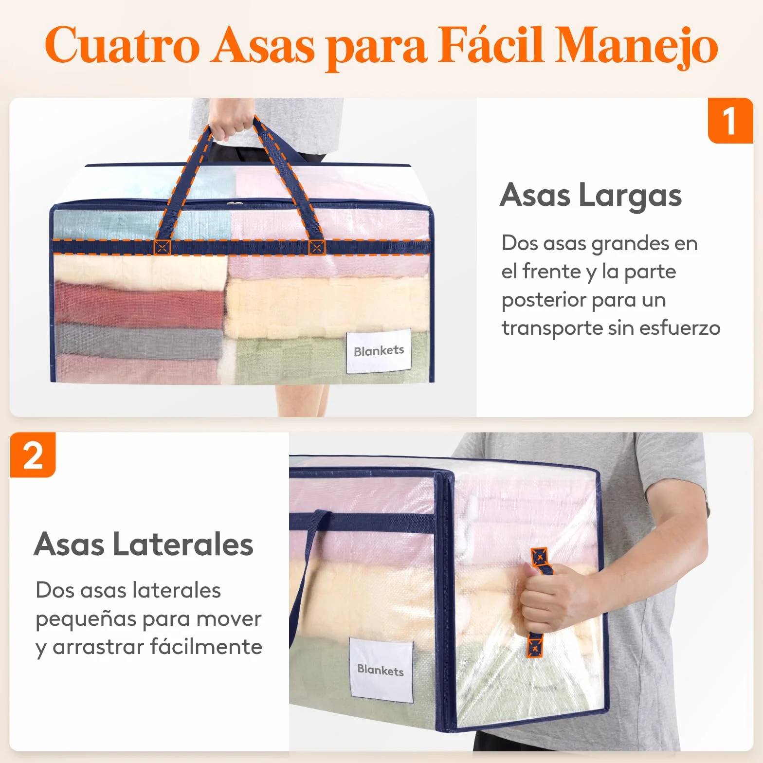 Lifewit Juego de 4 Bolsas Almacenaje Ropa 90 L, Bolsas Mudanza Grandes con Asas, Cajas Mudanza Plegables para Edredones, Mantas, Ropa, Transparente