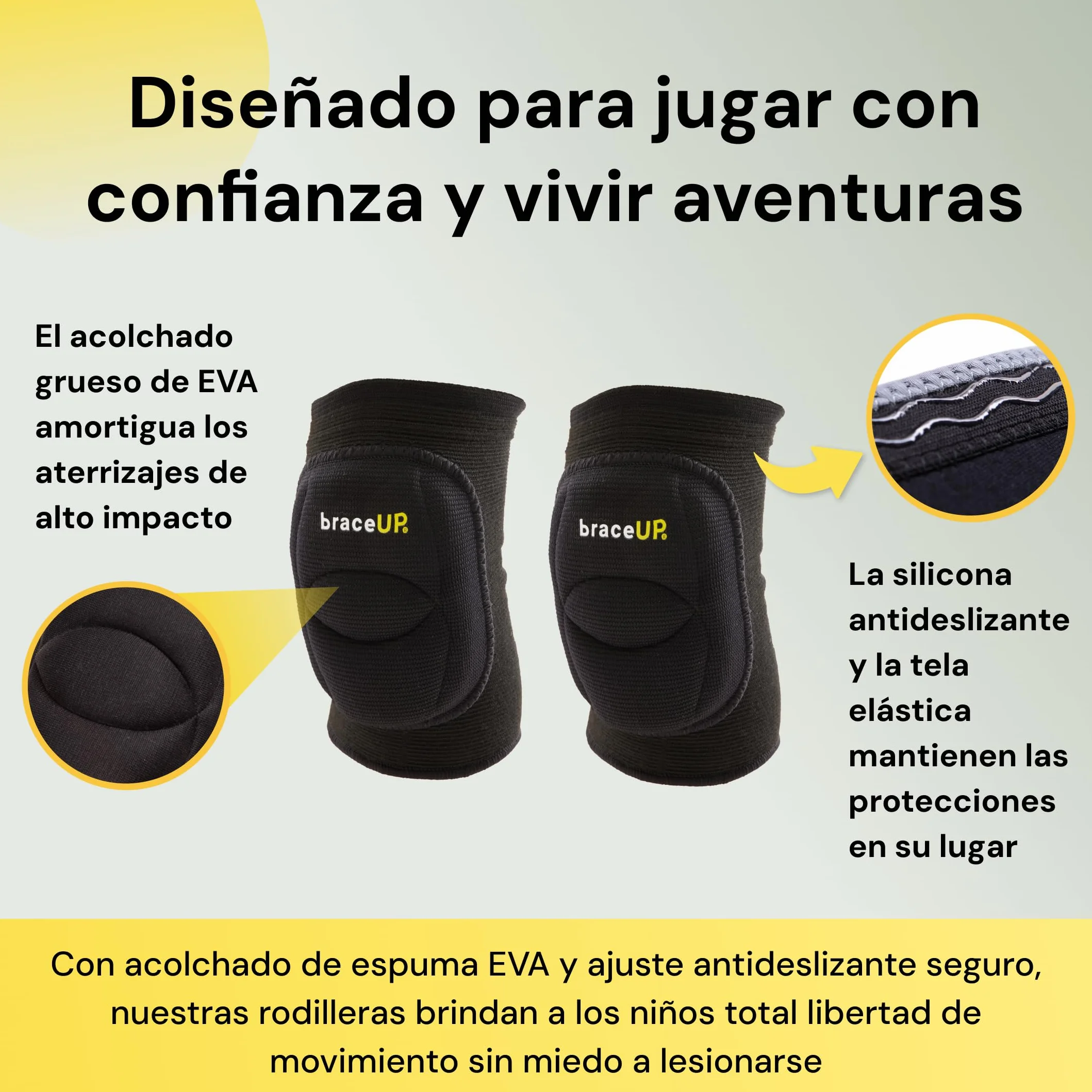 BraceUP Rodilleras Voleibol Protección Deportiva Niños 8–14 Años XS