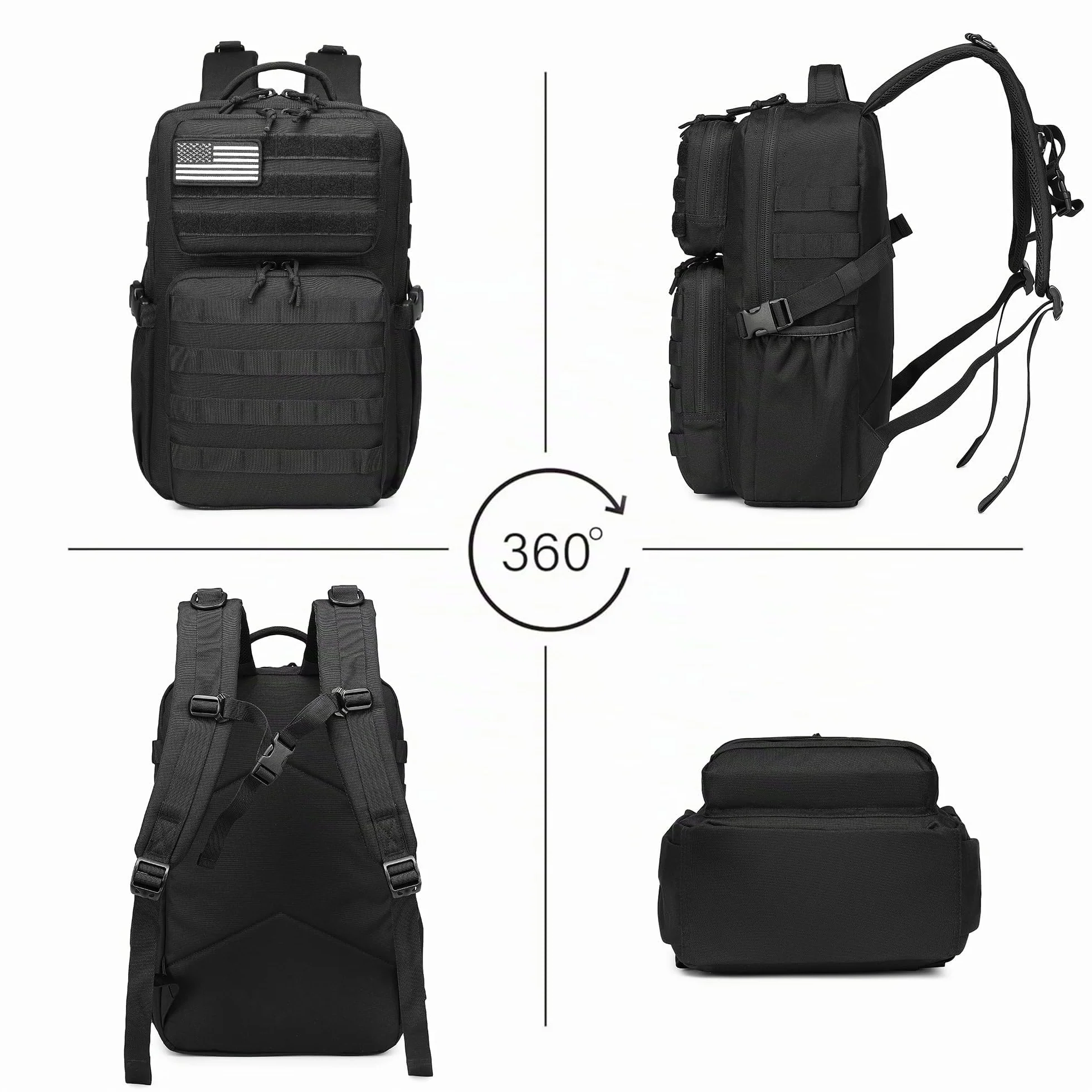 Mochila táctica militar impermeable 25L asalto 3 días Molle soporte botella agua Black