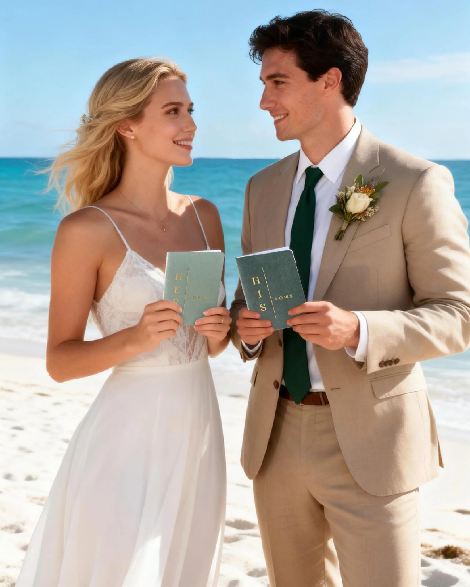 Libros de votos para él y para ella, libros de votos de boda para novia y novio, accesorios esenciales de boda (TR-HH-Sage)