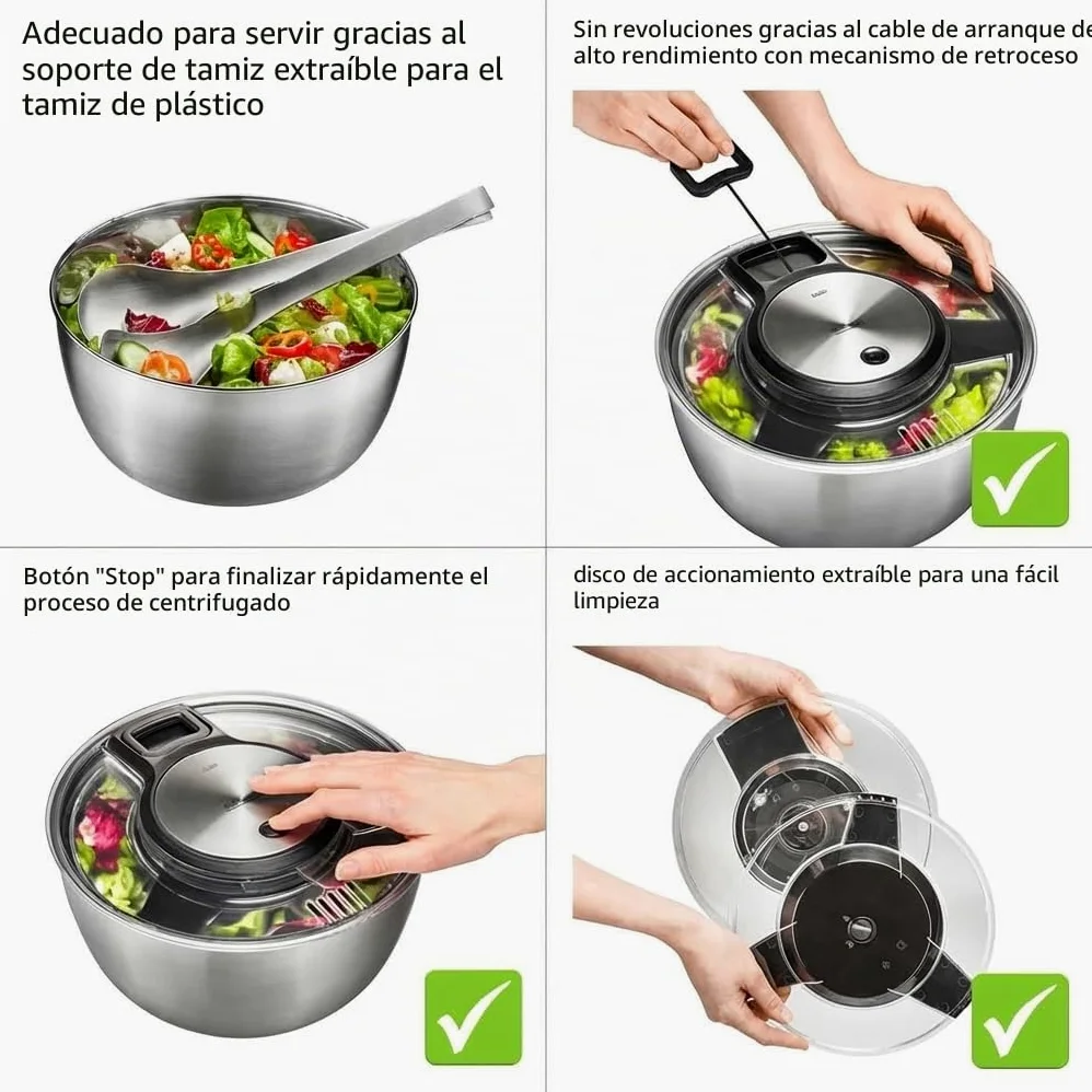 Gefu Speed Wing 28160 - Centrifugadora de ensalada en recipiente de acero inoxidable