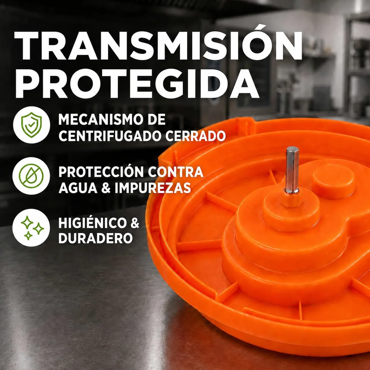 Centrífuga para Lechuga 25 litros, plástico Naranja, Ø 44 cm con Eje de transmisión Protegido, función de empaquetado y Manguera de desagüe, gastronomía, restaurantes escurridor de Ensalada