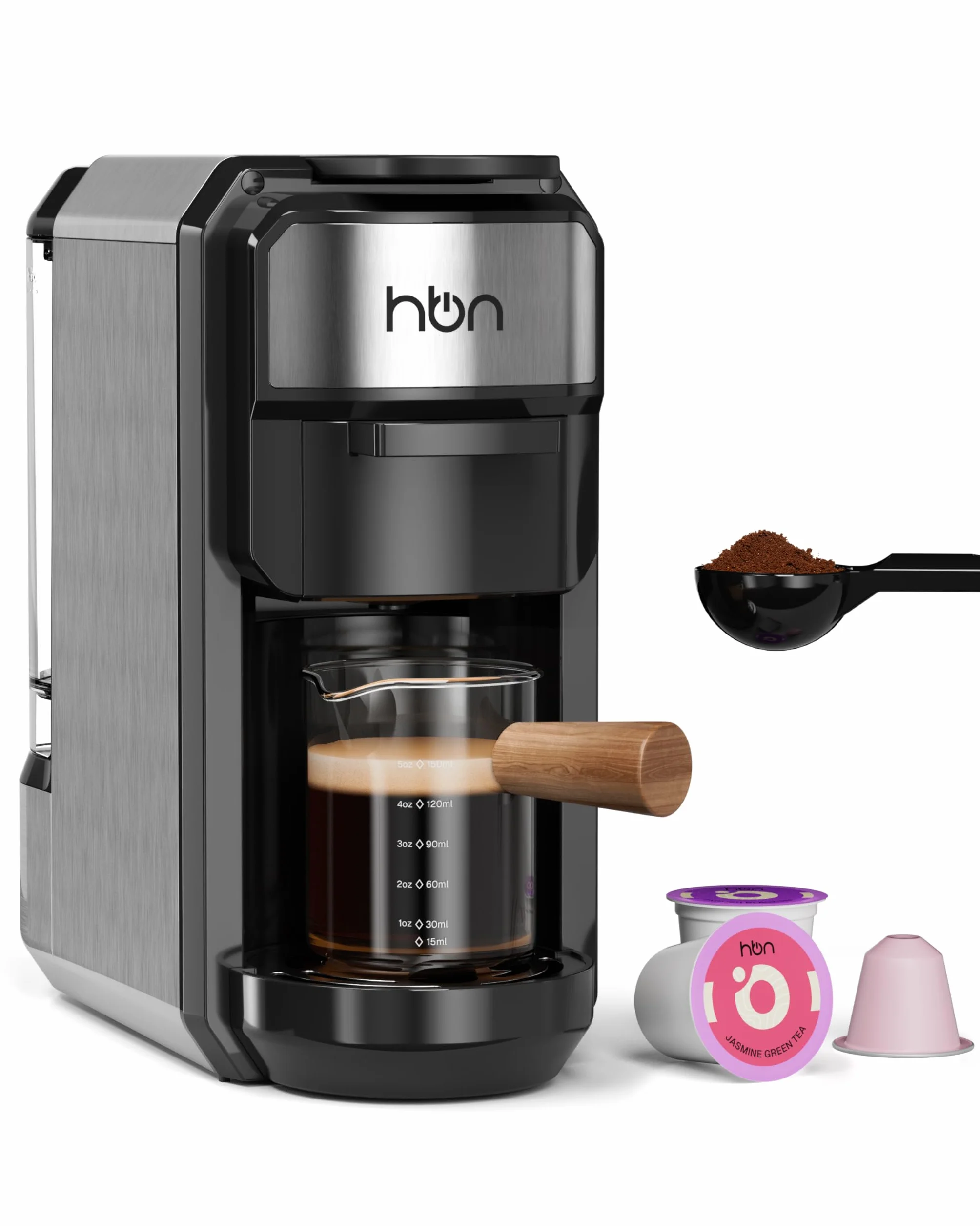 HBN 3 en 1 cafetera multicafetera de un solo servicio, para cápsulas K-Cup y café molido, máquina de elaboración programable de un solo toque, tanque de agua extraíble de 0,6 l, 19 bar, calor rápido