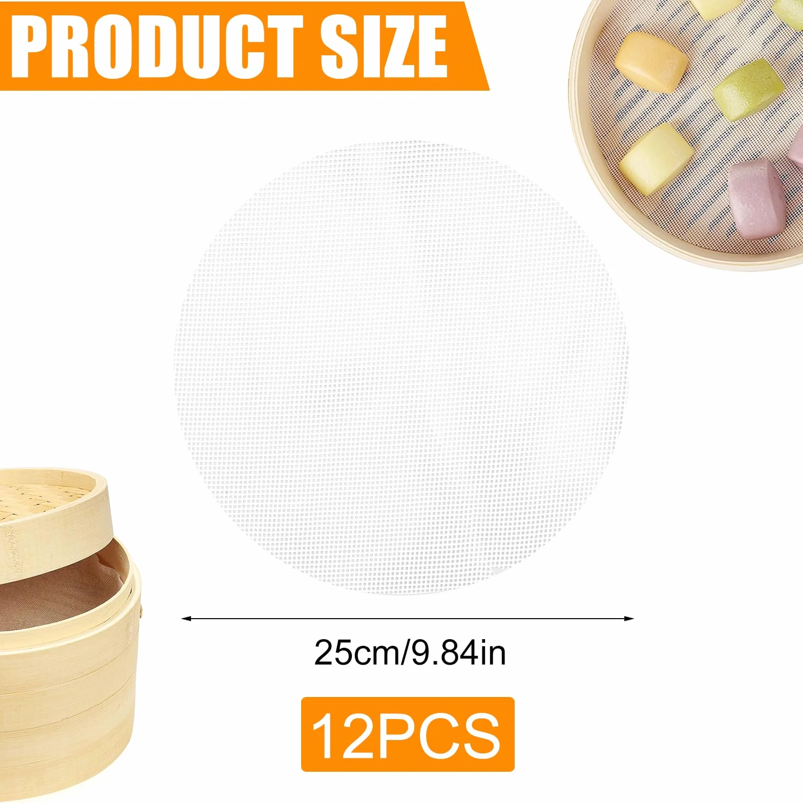 12 Piezas Redondo Forros al Vapor de Silicona, 25cm Tapete Cesta de Cocción al Vapor, Antiadherente Tapete Vaporera Cocinar Bambu, Reutilizable Tapete Steamer para Moños al Vapor,Albóndigas