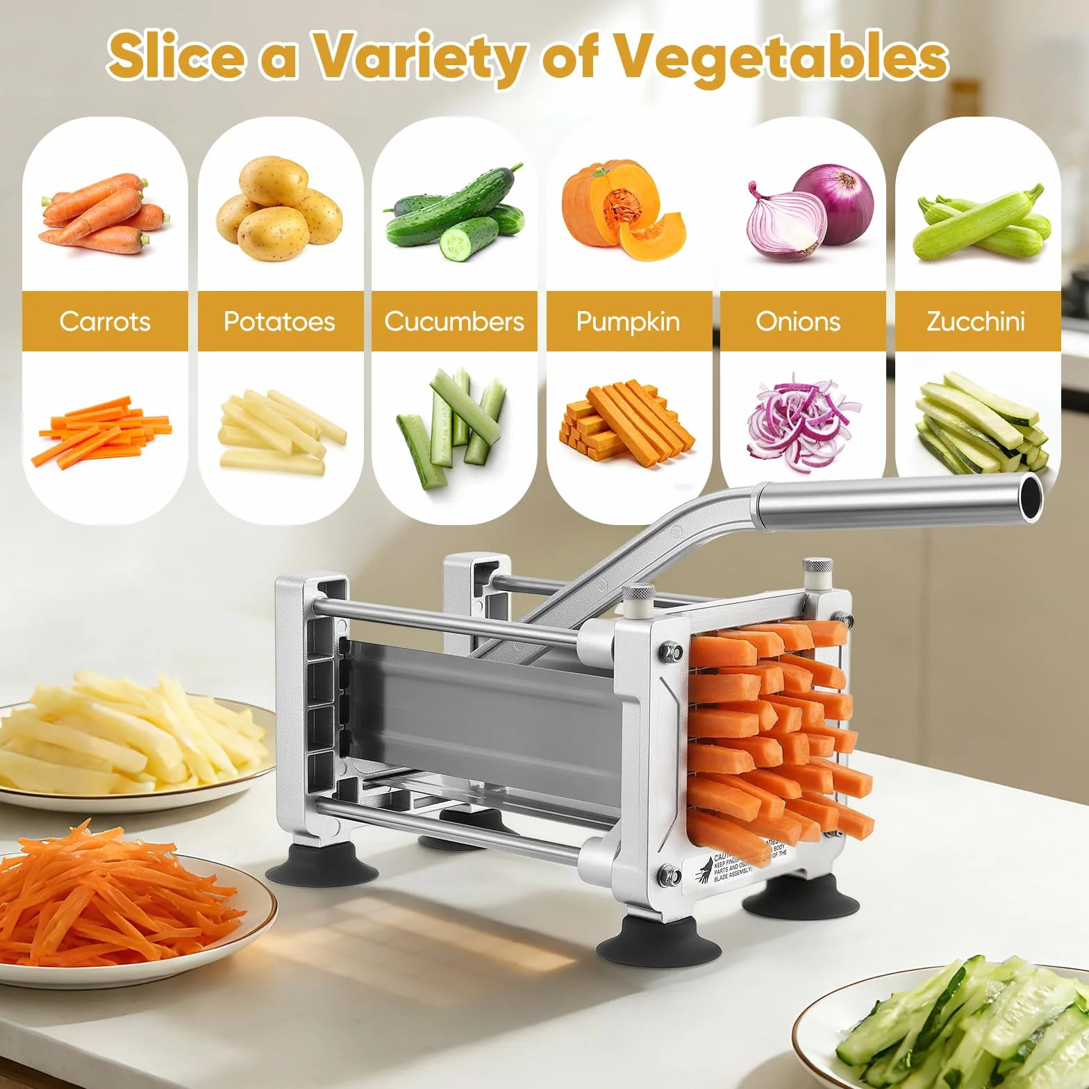 cortador de patatas manual con 1/2",3/8",1/4" cuchilla,profesional cortador patatas fritas equipado 4 ventosa para restaurante casero patatas enteras, zanahorias, pepinos, cebollas