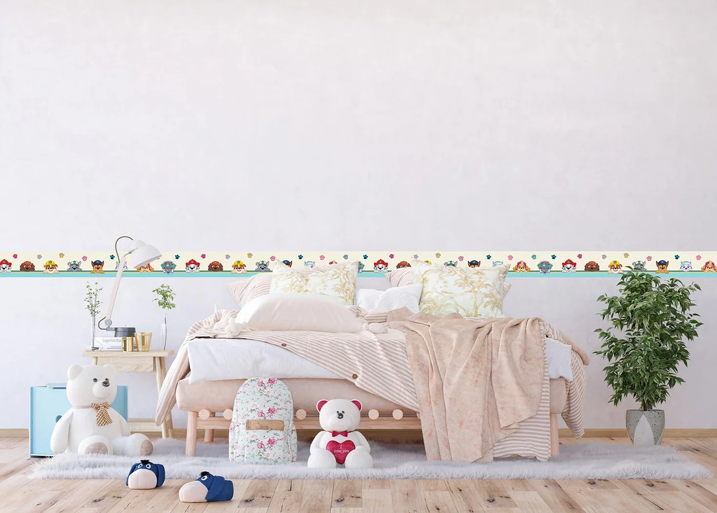 AG Design AWBD 8008 - Cenefa autoadhesiva de la Patrulla Canina con texto en alemán "Sei Glücklich", decoración de pared para niños y niñas, multicolor, ancho 500 cm x alto 14 cm