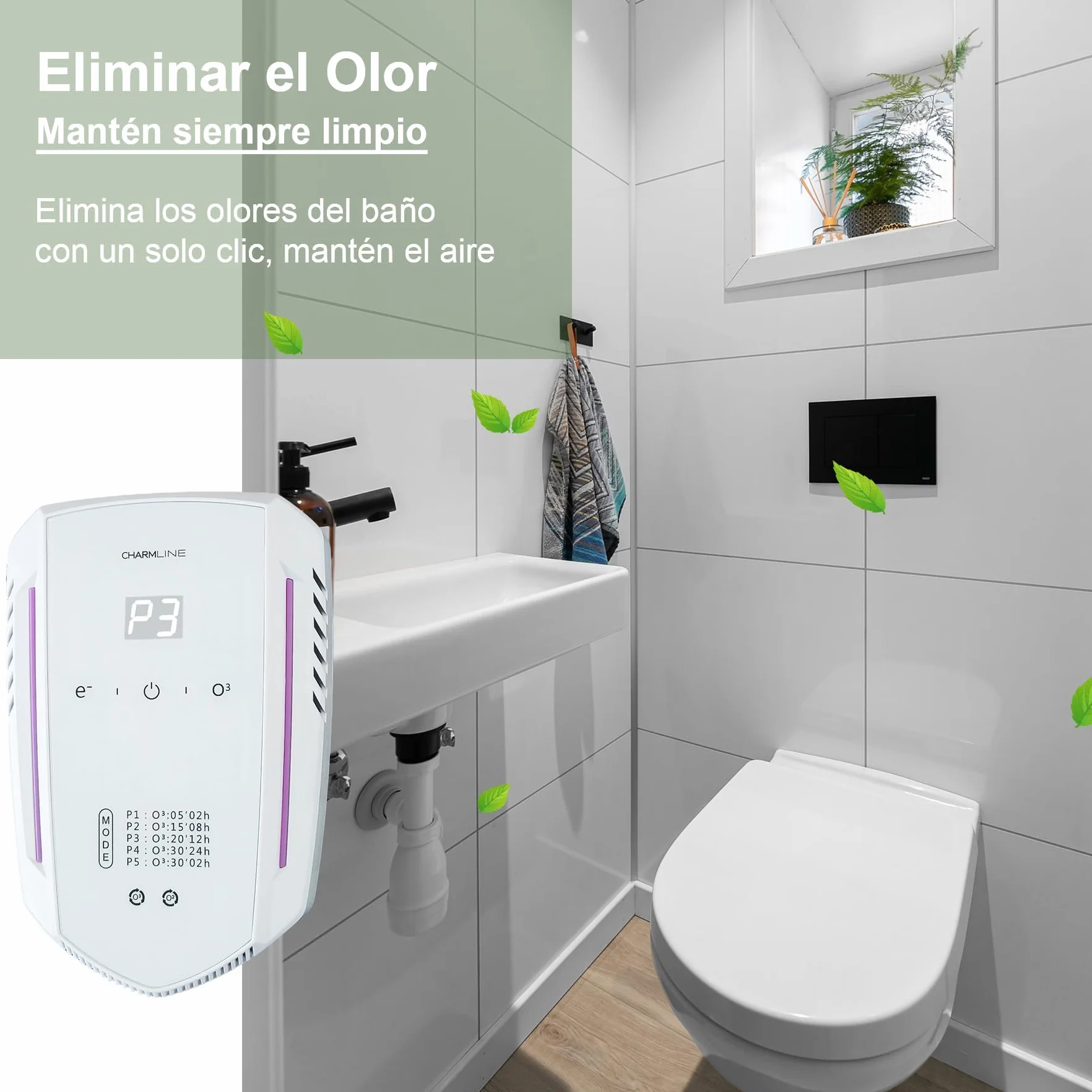 Charmline Purificador de Aire con Ozono e Iones Negativos, Eliminador de Olores, Generador de Ozono para Hogar