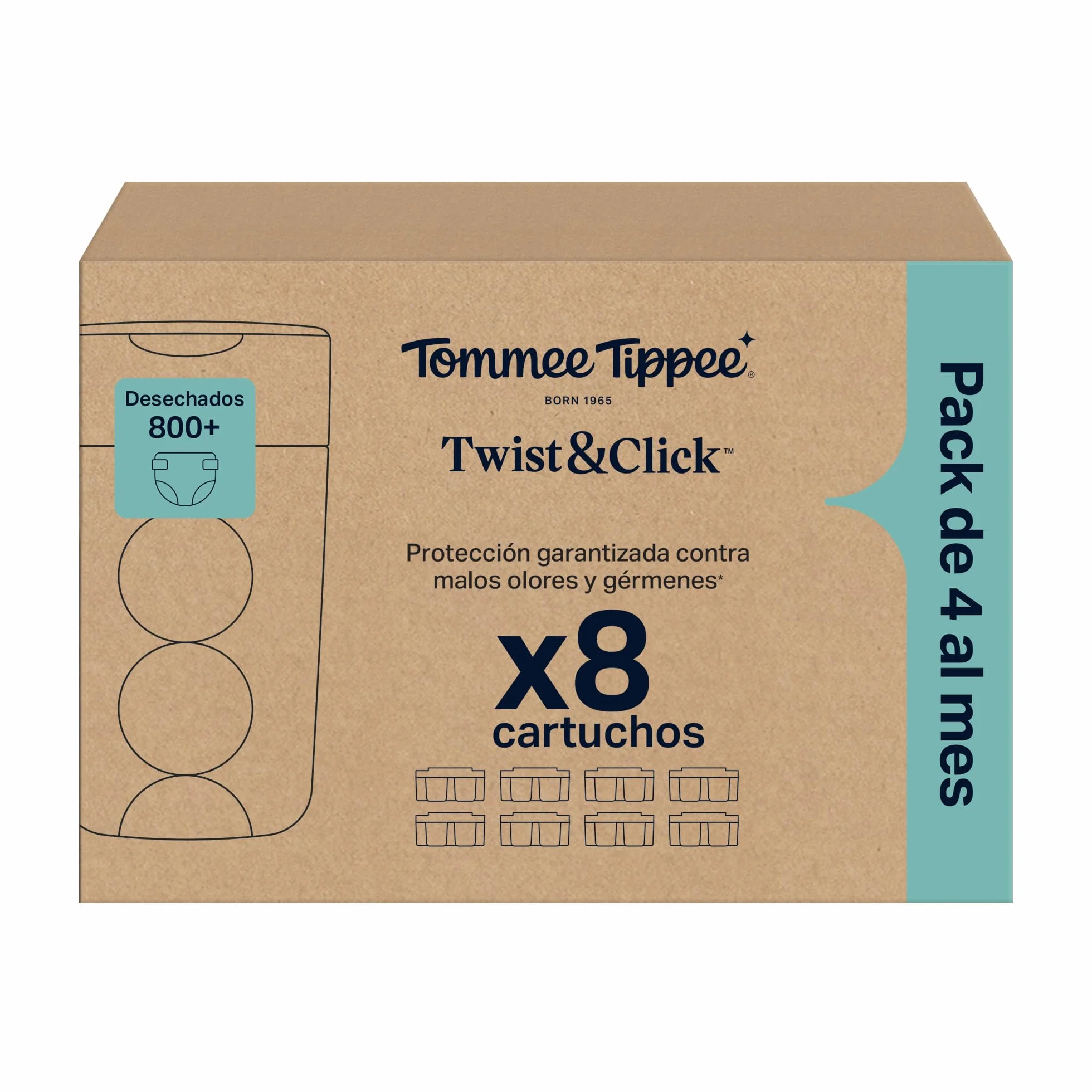 Tommee Tippee Cartuchos de Recambio para Contenedor de Pañales Twist & Click, Pack de 8 x 10,5 m