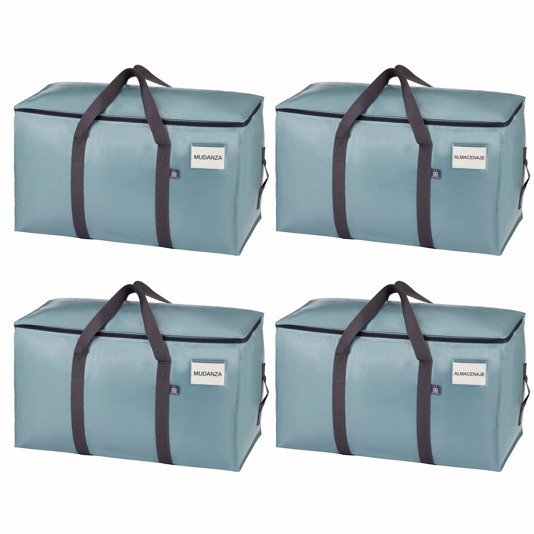 VENO Bolsas de mudanza extra grandes con cremalleras & Asas de Transporte, Cajas de Mudanza Resistentes para Ahorrar Espacio(Azul Claro,Pack de 4)