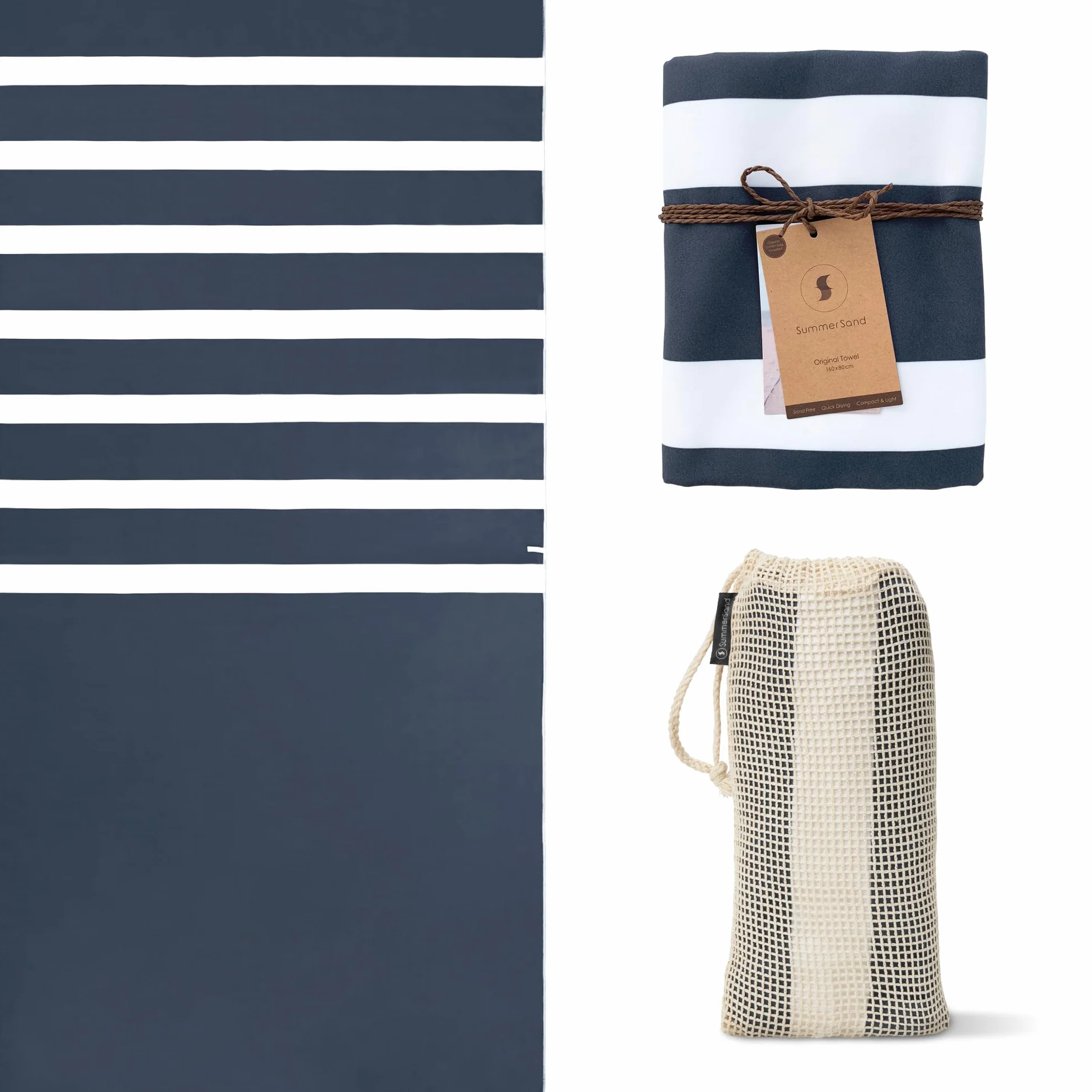SummerSand Toalla de Playa Grande de Microfibra - De Secado Rápido y Sin Arena - Ideal como Toalla de Baño, Toalla de Viaje y Toalla de Sauna - Bolsa de Viaje Incluida – (160x80cm - Azul)