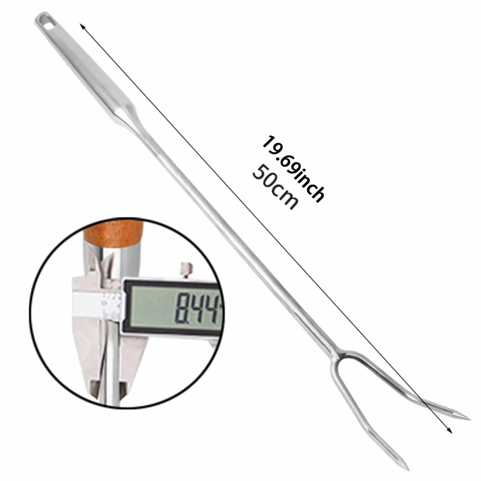 Tenedor para Carne, Herramienta de Acero Inoxidable 304, diseño Funcional de Dos Puntas para cocinar y trinchar, Mango de Acero 50cm