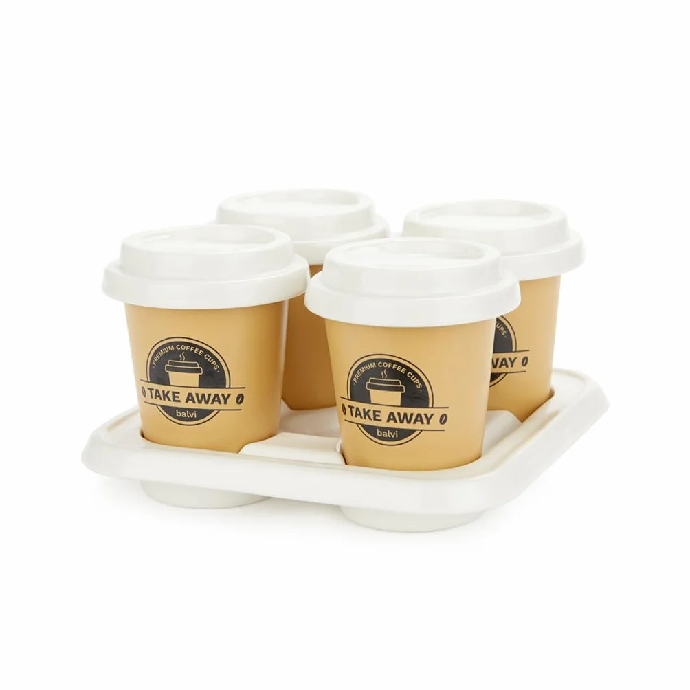 Balvi Set Tazas café Take Away Color Marrón, Blanco Incluyen una Bandeja de Porcelana Porcelana 75 ml