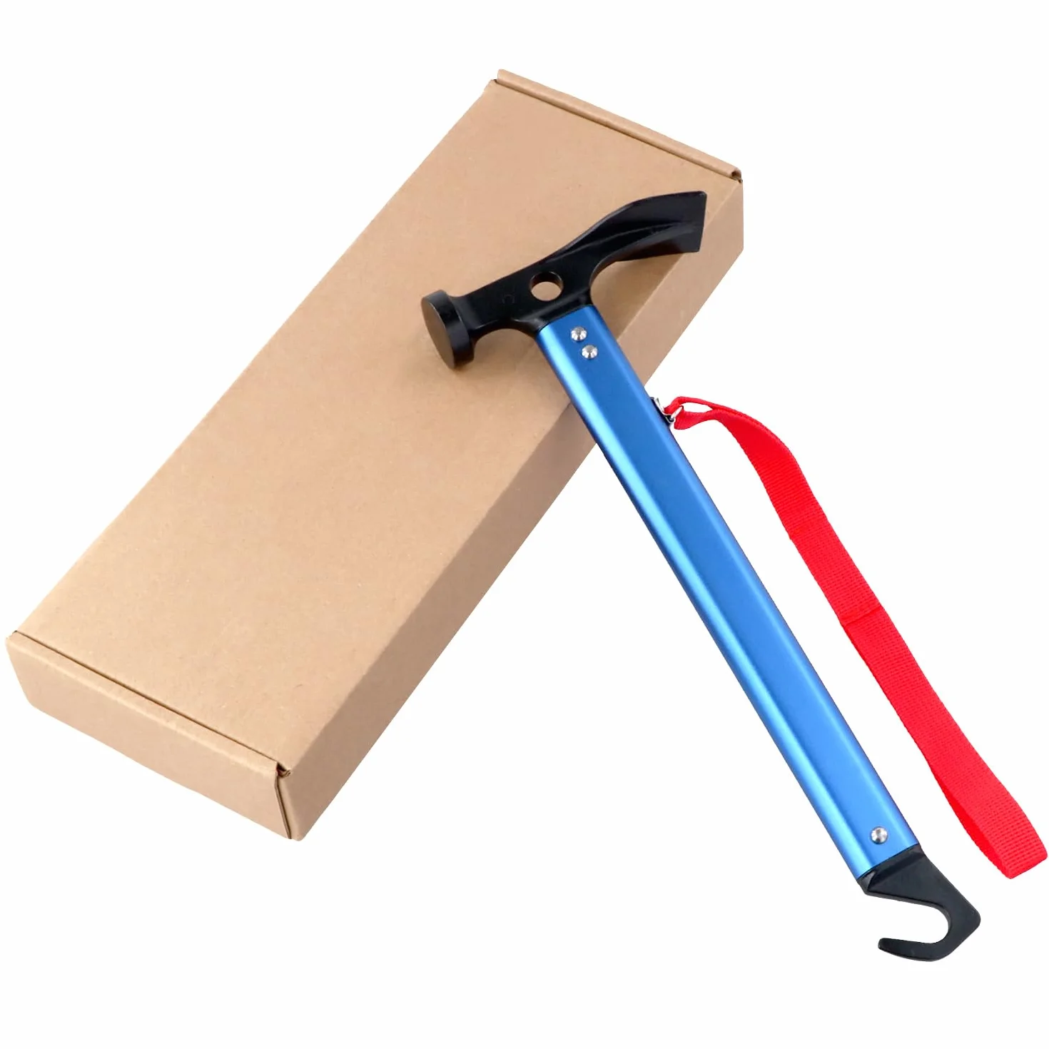 QWORK Martillo Camping 30.5 cm Aluminio Multifuncional Azul 430 gramos