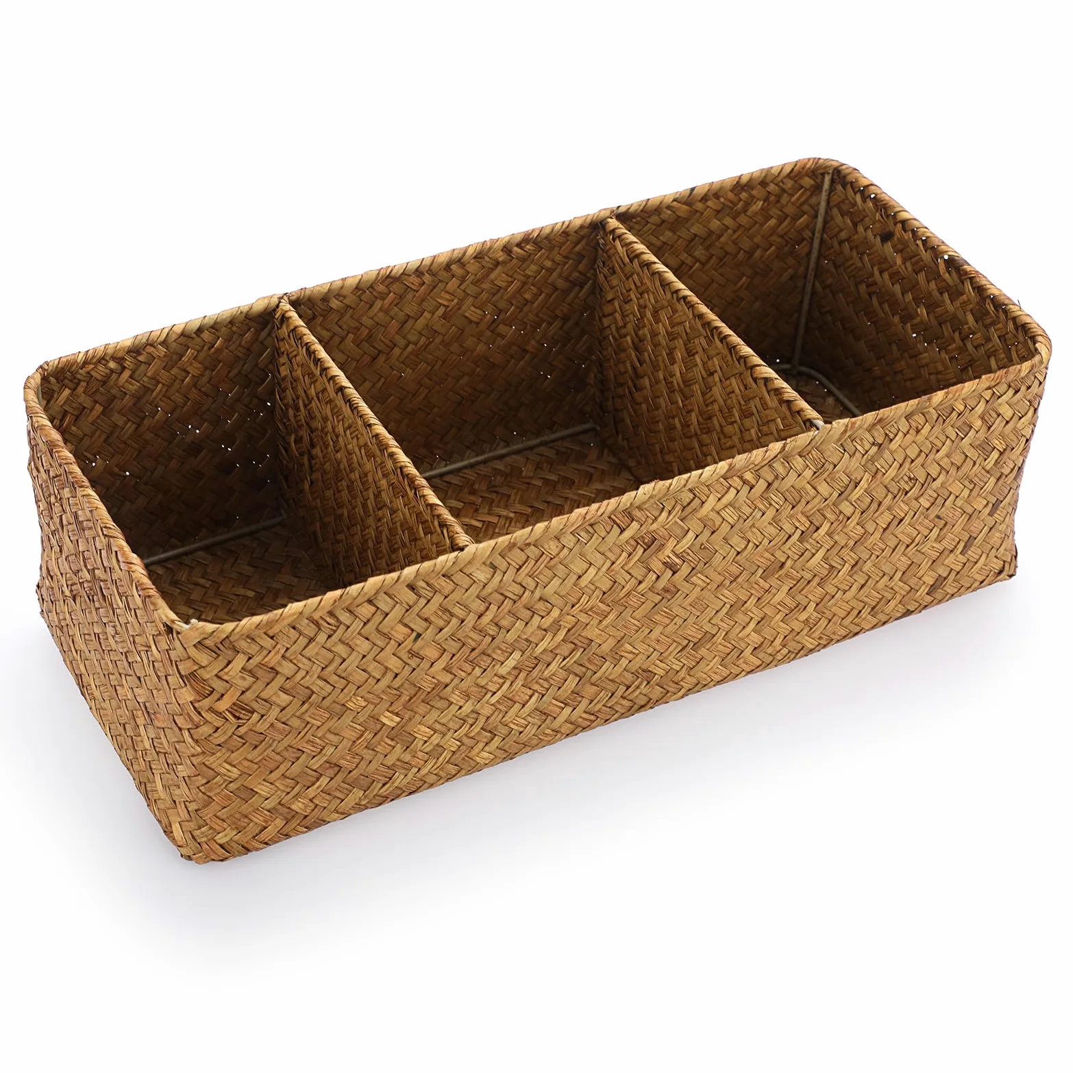 ELLDOO Cesta de almacenamiento tejida de mimbre de mimbre de hierba marina, organizador de cápsulas de café de gran capacidad para cápsulas K Cup Nespresso, caja de almacenamiento de hierba marina de