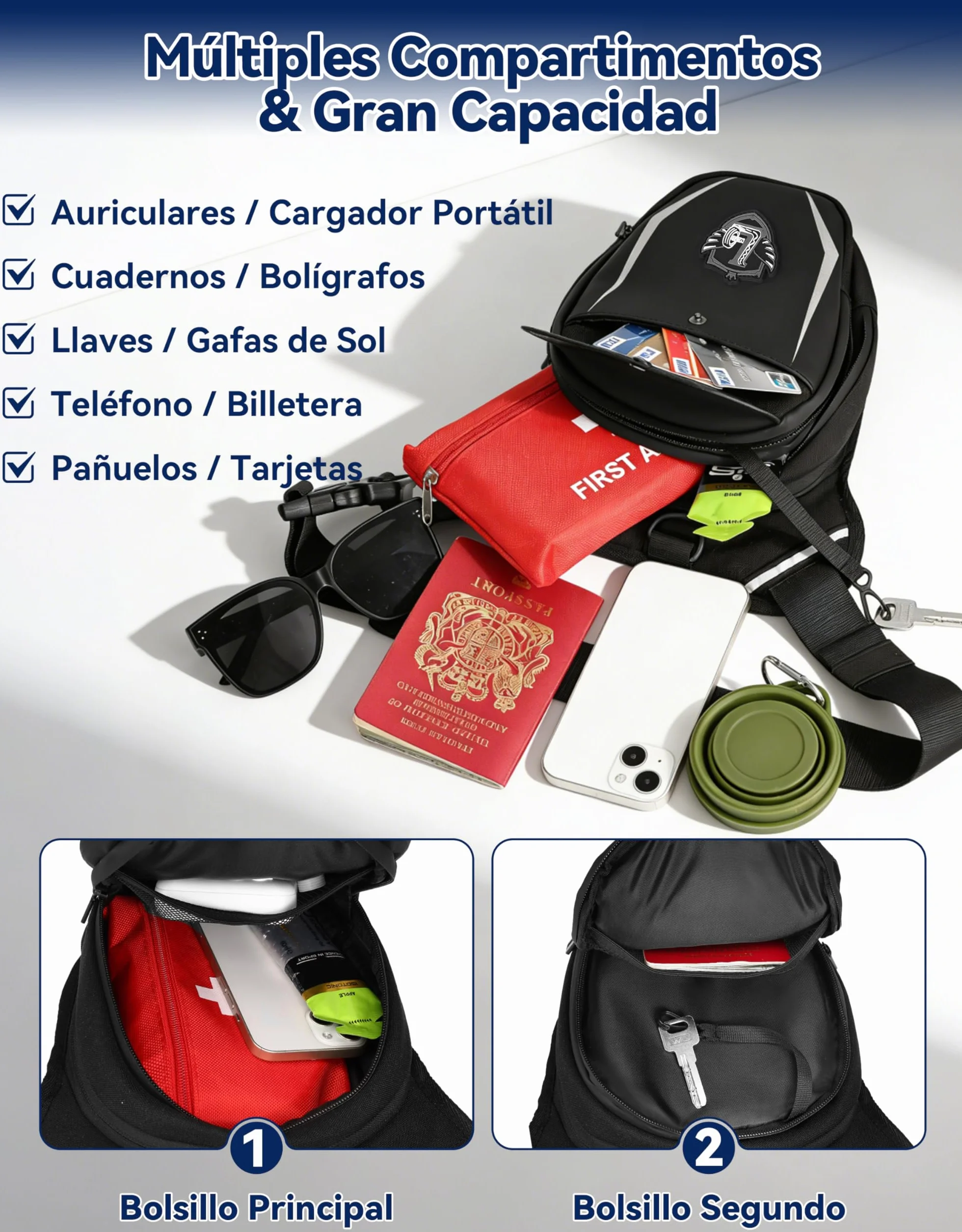 Leathario Riñonera Pierna Impermeable Multifunción Moto con Correas Ajustables y Mosquetones Negro