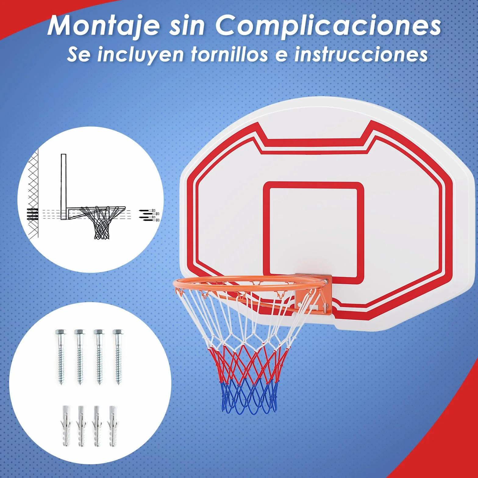 GOPLUS Canasta de Baloncesto de Montaje en Pared, Tablero de PE 91x61 cm, Aro Estándar de 45 cm