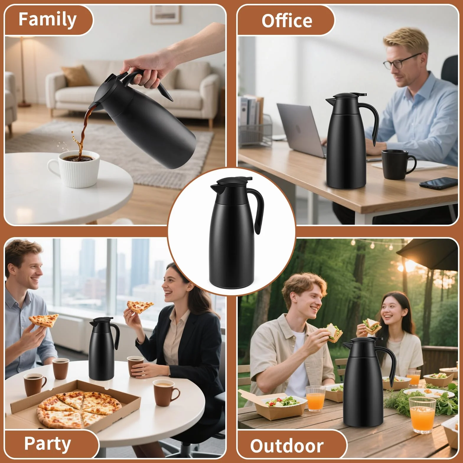 2 Litros Jarra Termo, Jarra Térmica se Acero Inoxidable 304, Termo con Aislamiento Térmico, Se Mantiene Caliente Durante 24 Horas Para Café, Té, Agua, Bebida (Black)