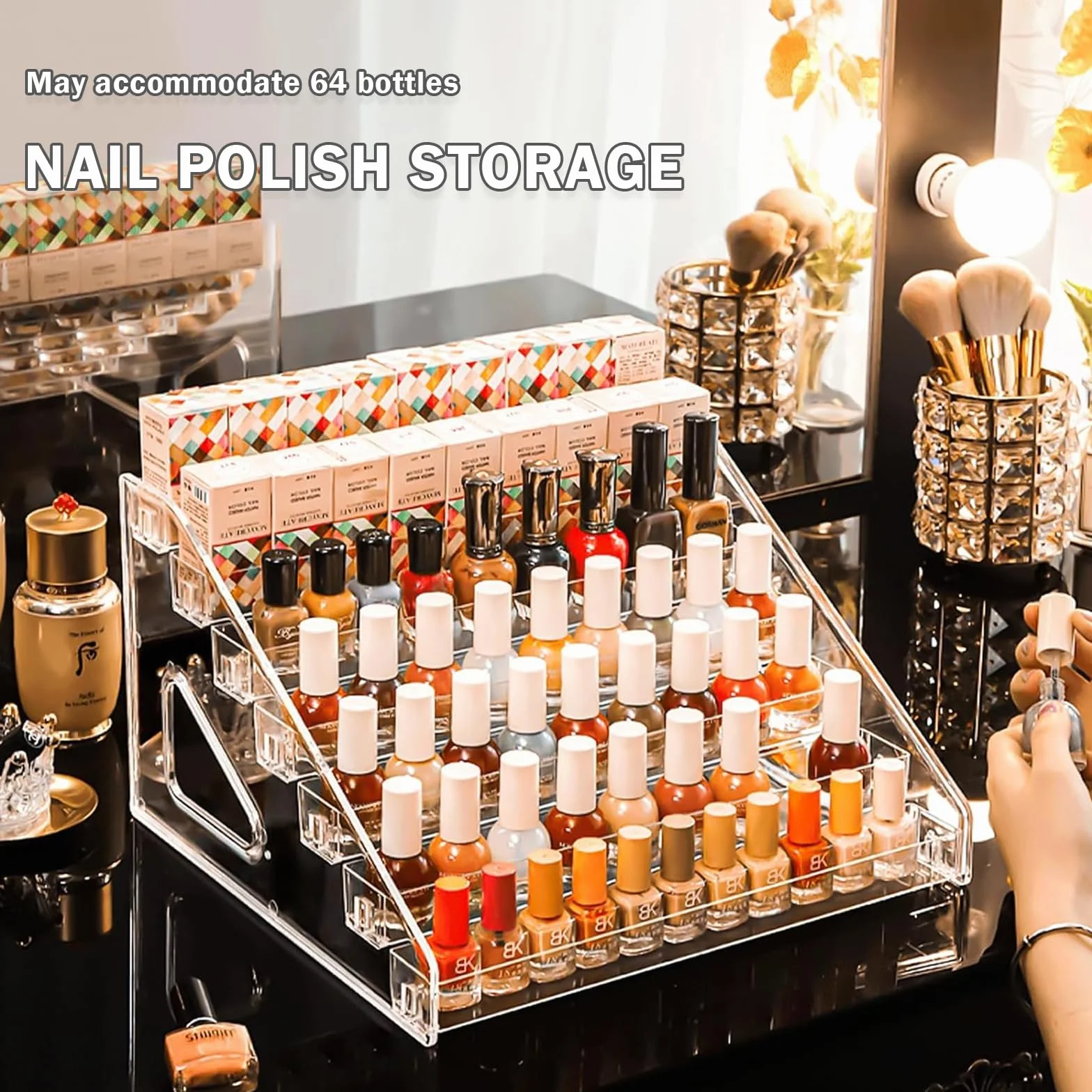 MeYuxg Almacenamiento de esmalte de uñas de 7 capas, soporte de esmalte de uñas acrílico transparente, organizador de tocador multifuncional, organizador de pintalabios, organizador de perfume,