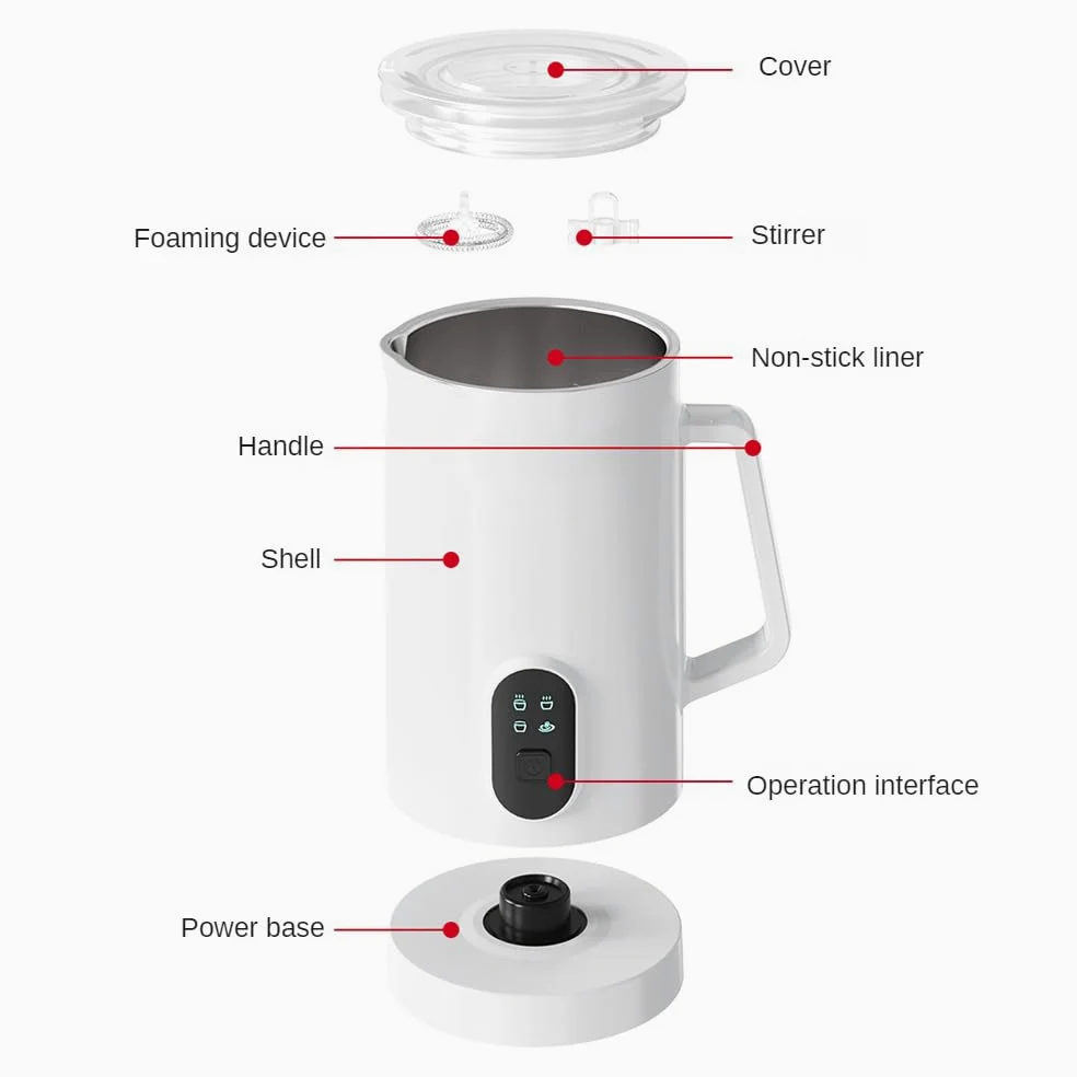 Espumador De Leche Eléctrico 4 En 1 400w con Gran Capacidad 580ml, Espumador De Leche Caliente Y Fría De Acero Inoxidable 304 para Cappuccino Latte Chocolate Caliente Y Café En Casa White