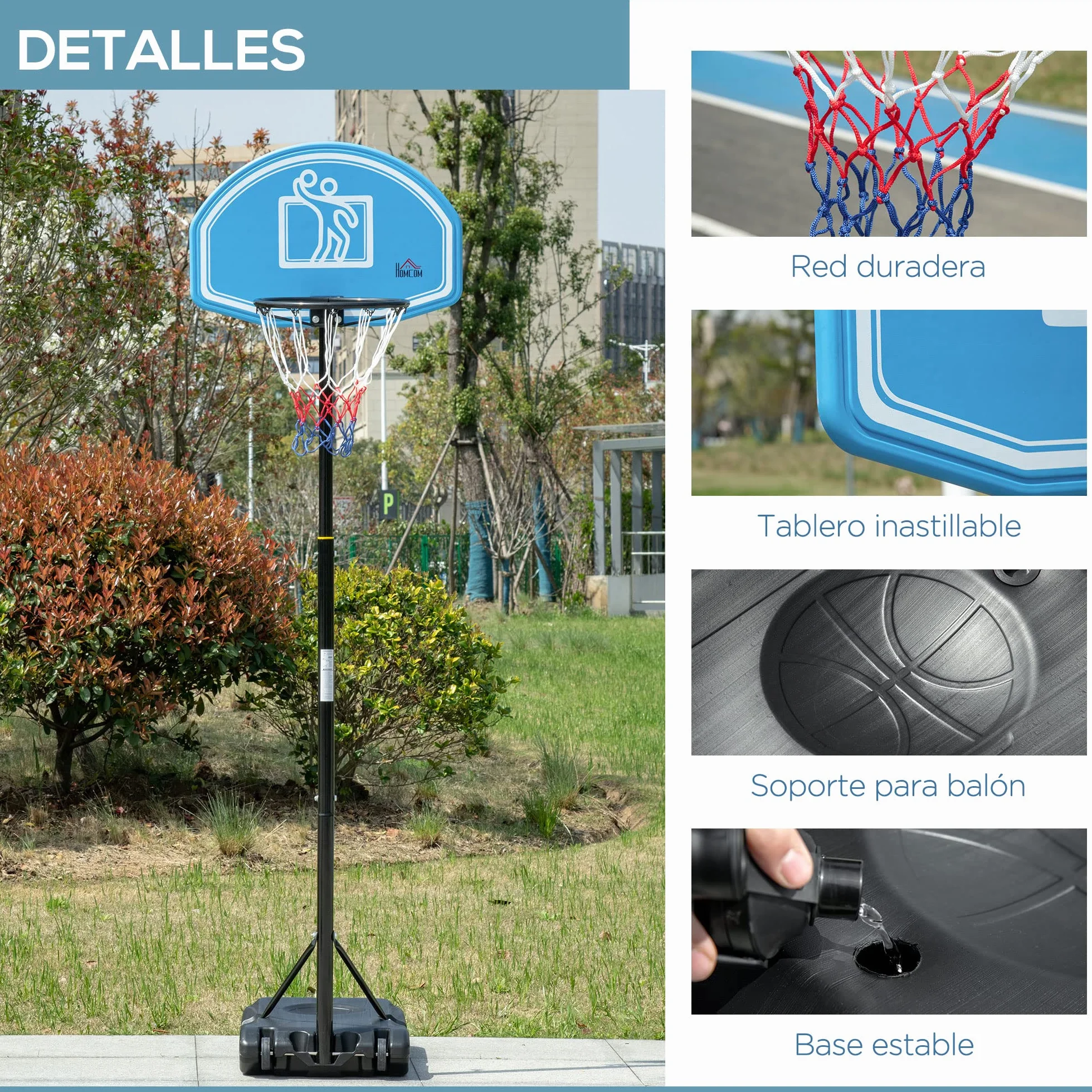 HOMCOM Canasta de Baloncesto Exterior Altura Ajustable 160-210 cm Portátil Tablero PE Ruedas Base Rellenable