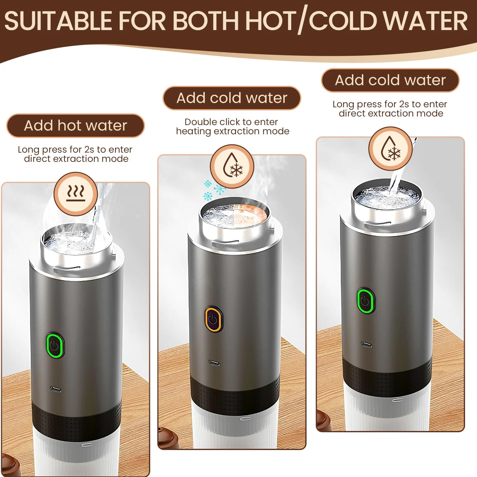 LAMA Cafetera Portátil Eléctrica de Cápsulas Compatible con Cápsulas de Café y Café en Polvo, Calentamiento Instantáneo, Mini Cafetera para Camping, Coche, Viaje, Gris