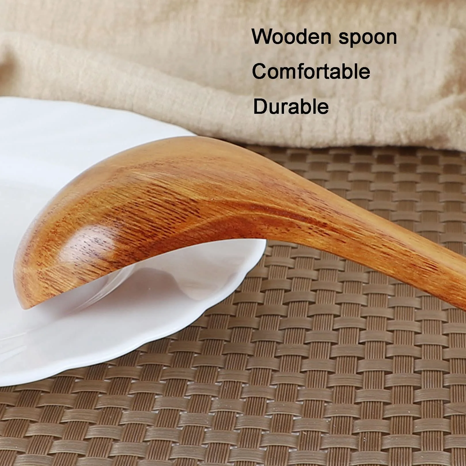 Cucharada de sopa de madera de mango largo de Kemu, cocina doméstica Cuchara de madera sin palanca de madera, cuchara de cocción de 9 ", cuchara de madera hecha a mano natural,4pcs