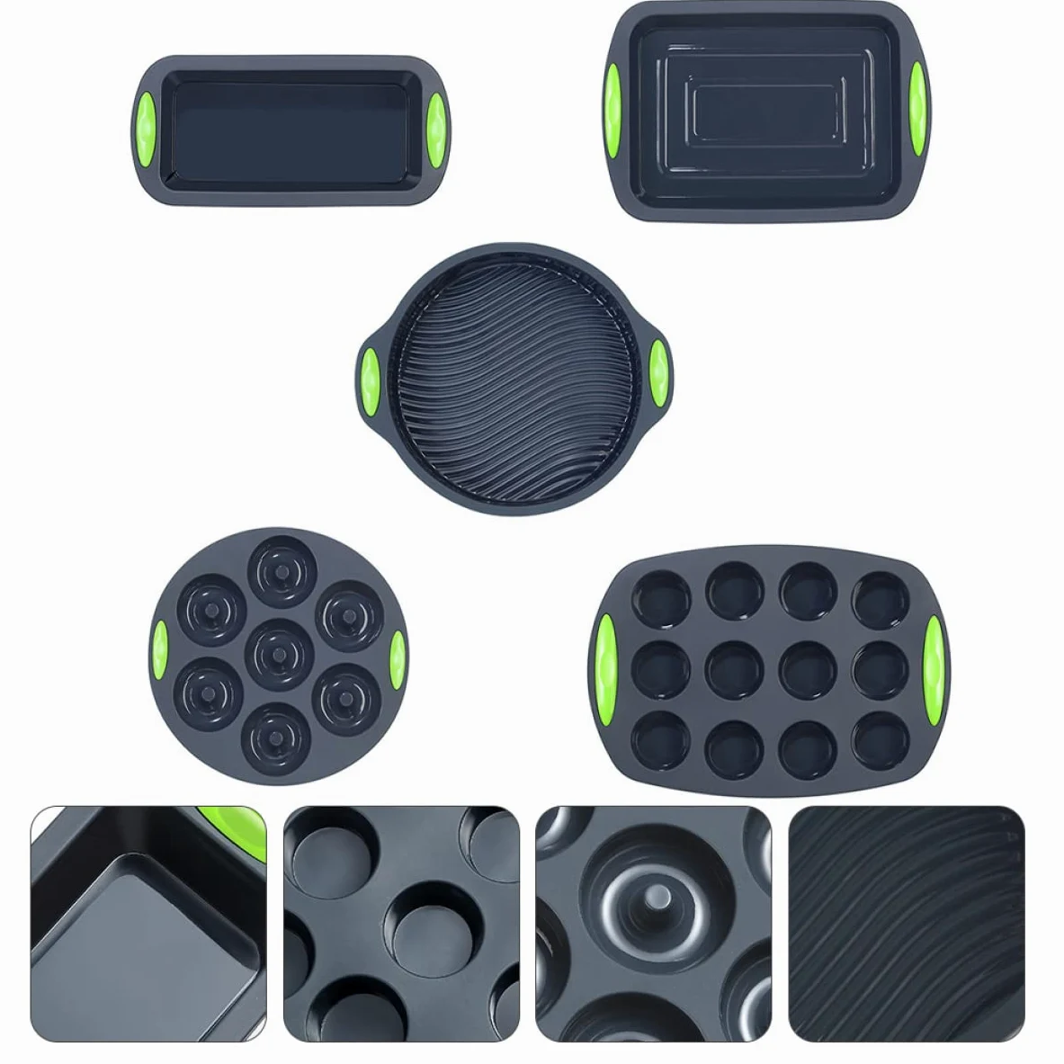 5piezas Molde De Silicona Para Hornear Utensilios De Cocina Reutilizables Para Pasteles y Pan Resistencia Temperaturas