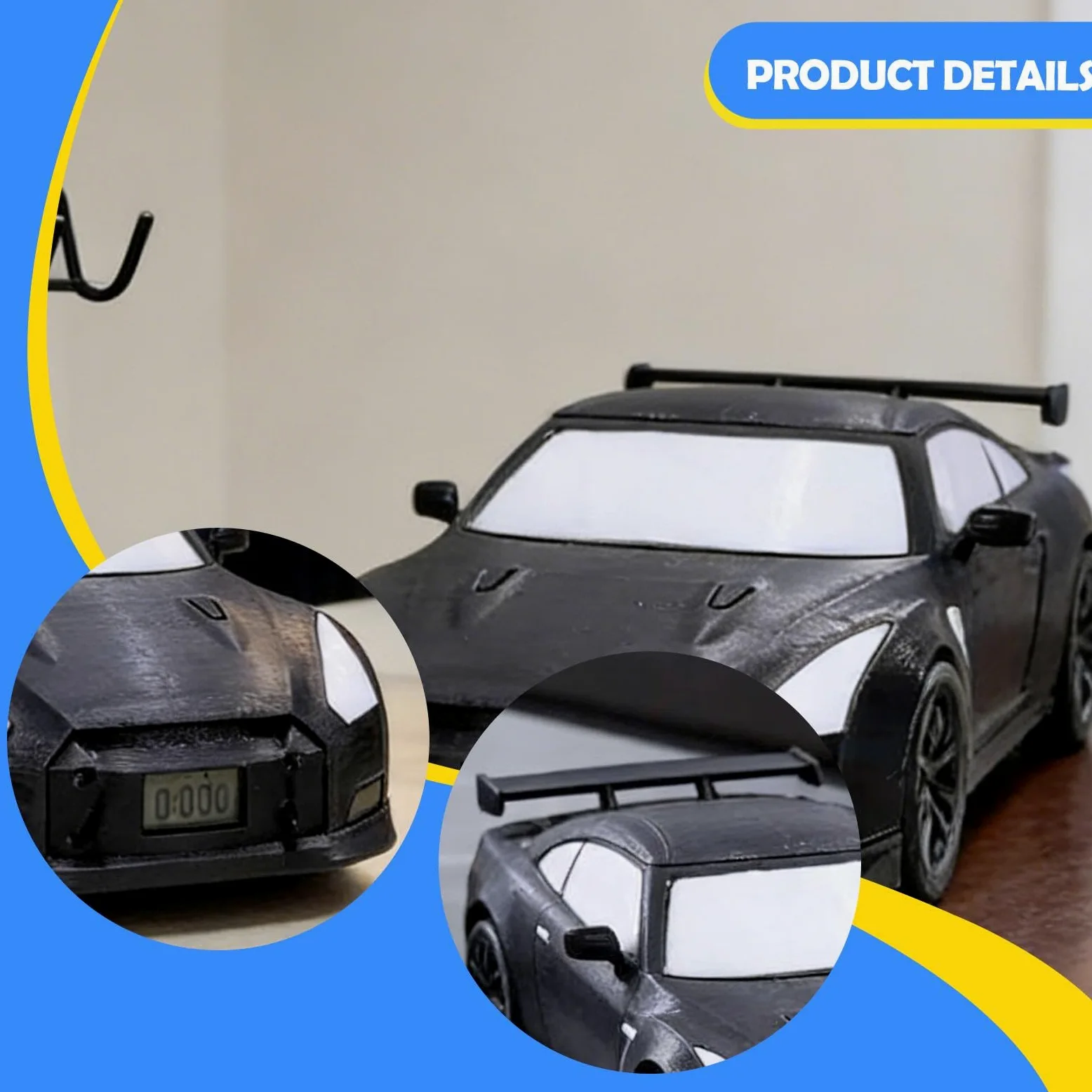 Milageto Reloj Despertador Deportivo en Versión Coche Competición con Alarma Programable Y Pantalla Clara Ensamblado en PP Estable Y Seguro Adecuado para Decor, Negro