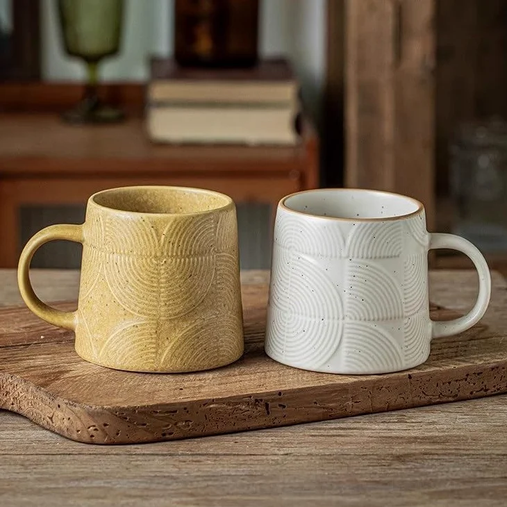 ENGENDER Tazas Cafe Taza de cerámica con Esmalte sésamo Mate, Utensilios Arte Latte for Restaurante, 430 ml, for té Oficina Mug Cups(A)