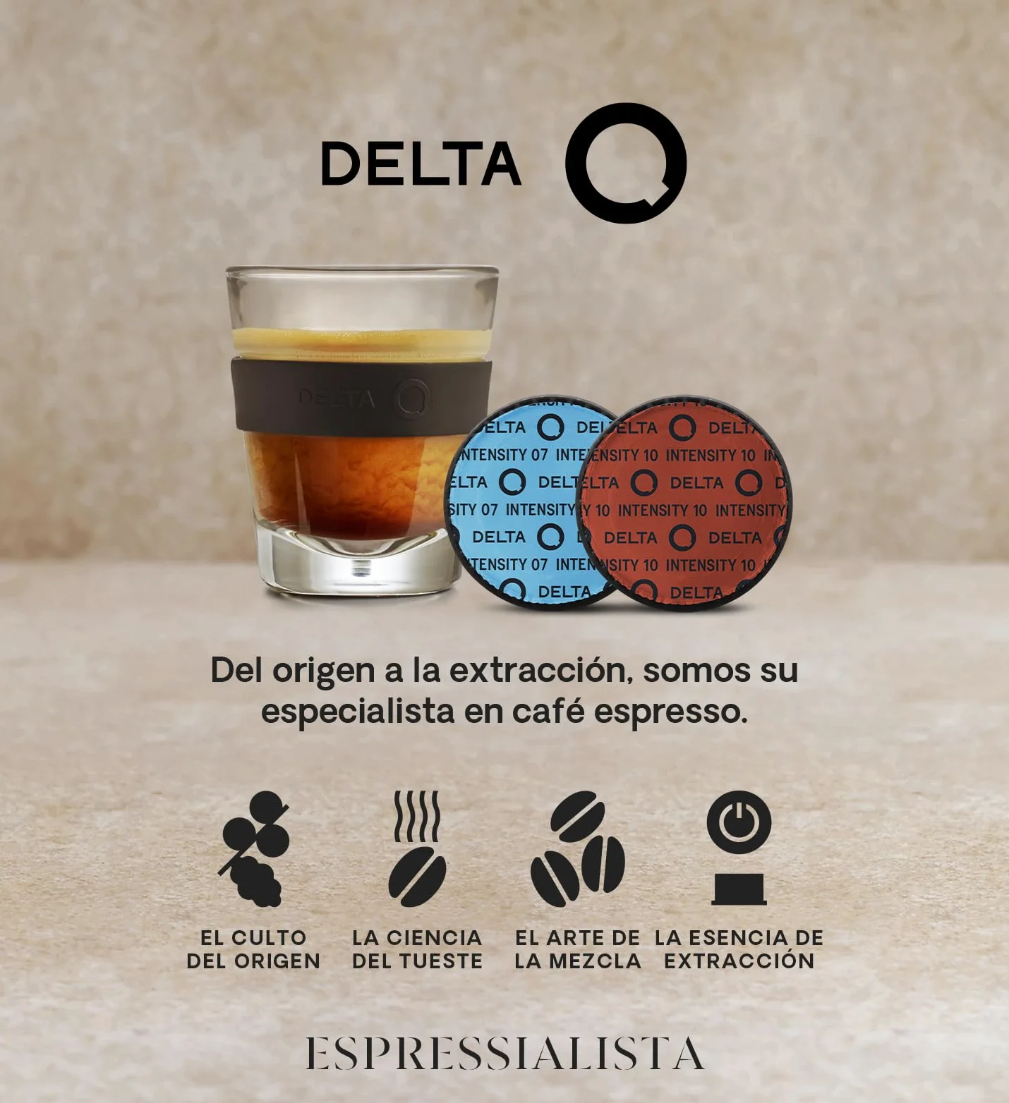 Delta Q | Cafetera Cápsulas Mini MilkQool Negro 20 Bares 0,6 L | Depósito de Leche, 40 Cápsulas Intensidad 10 + 10 Descafeinado
