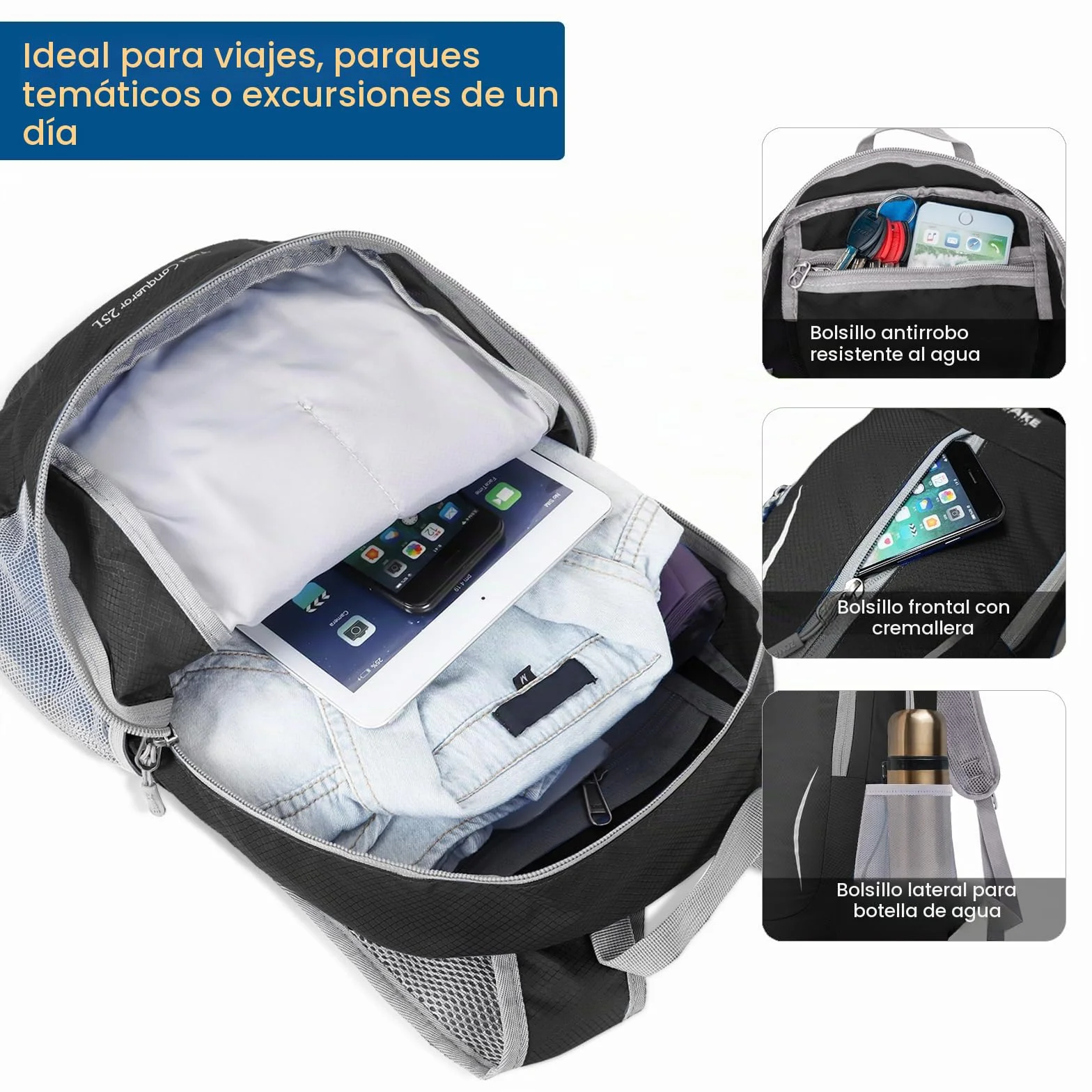 ZOMAKE Mochila Plegable Ultraligera 25L Impermeable Senderismo Trekking Viaje