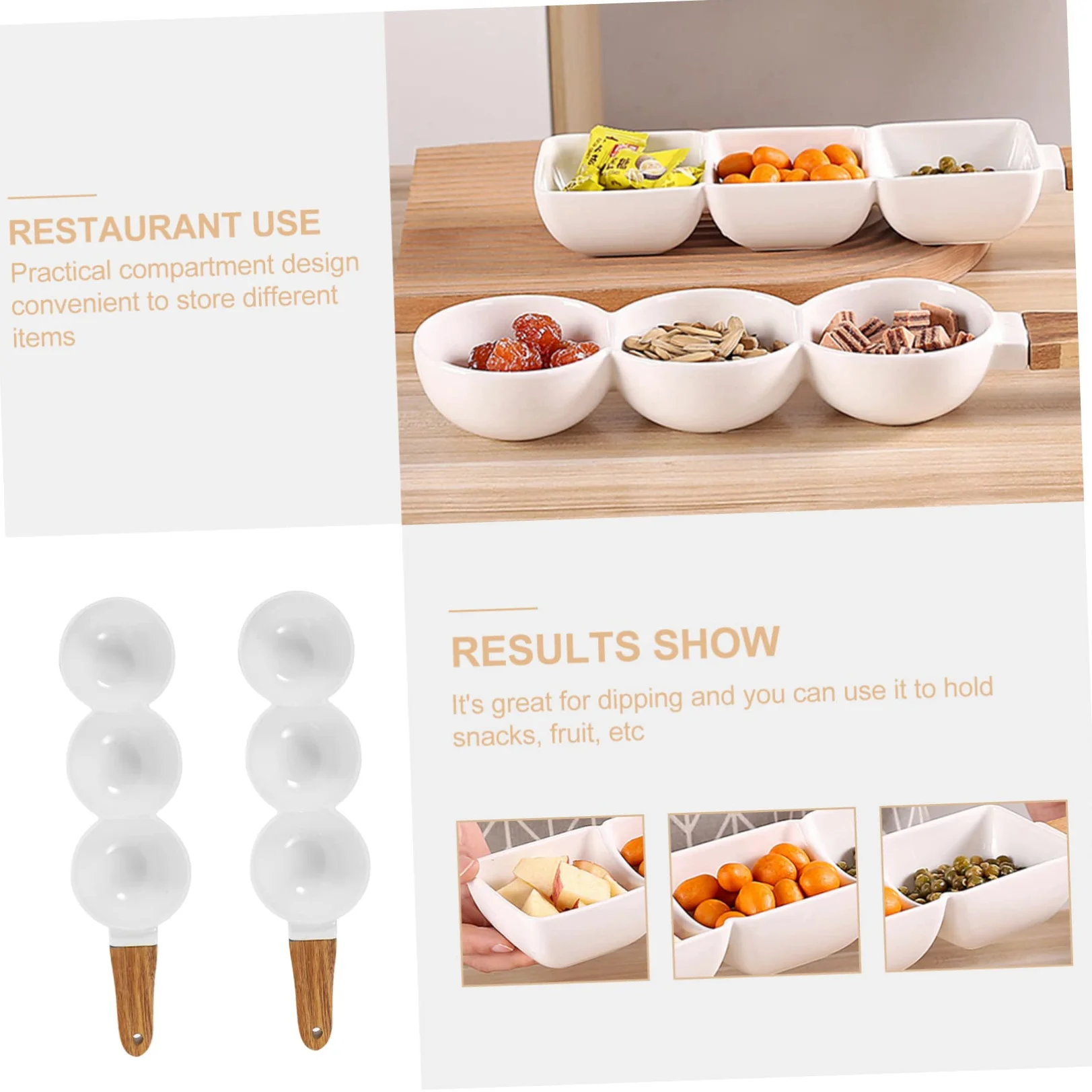 LIFKOME 2 piezas Bol de Cerámica de Compartimentos con Mango para Snacks y Frutas para Salsas y Aperitivos Casa o