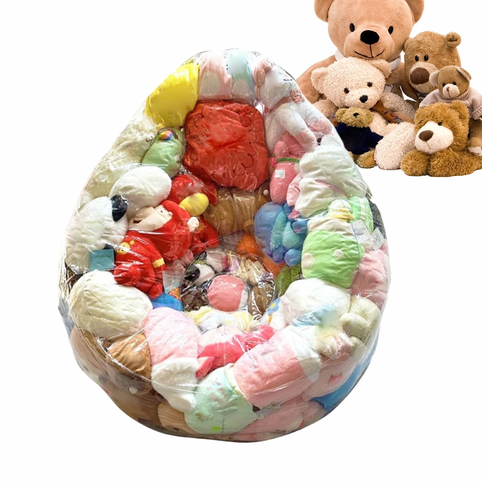 Sillon Transparente para Peluches | Puf De PVC para Niños | Funda De Puf Waterparoof con Cierre, Almacenamiento Y Organización De Juguetes De Peluche, Sin Relleno Incluido