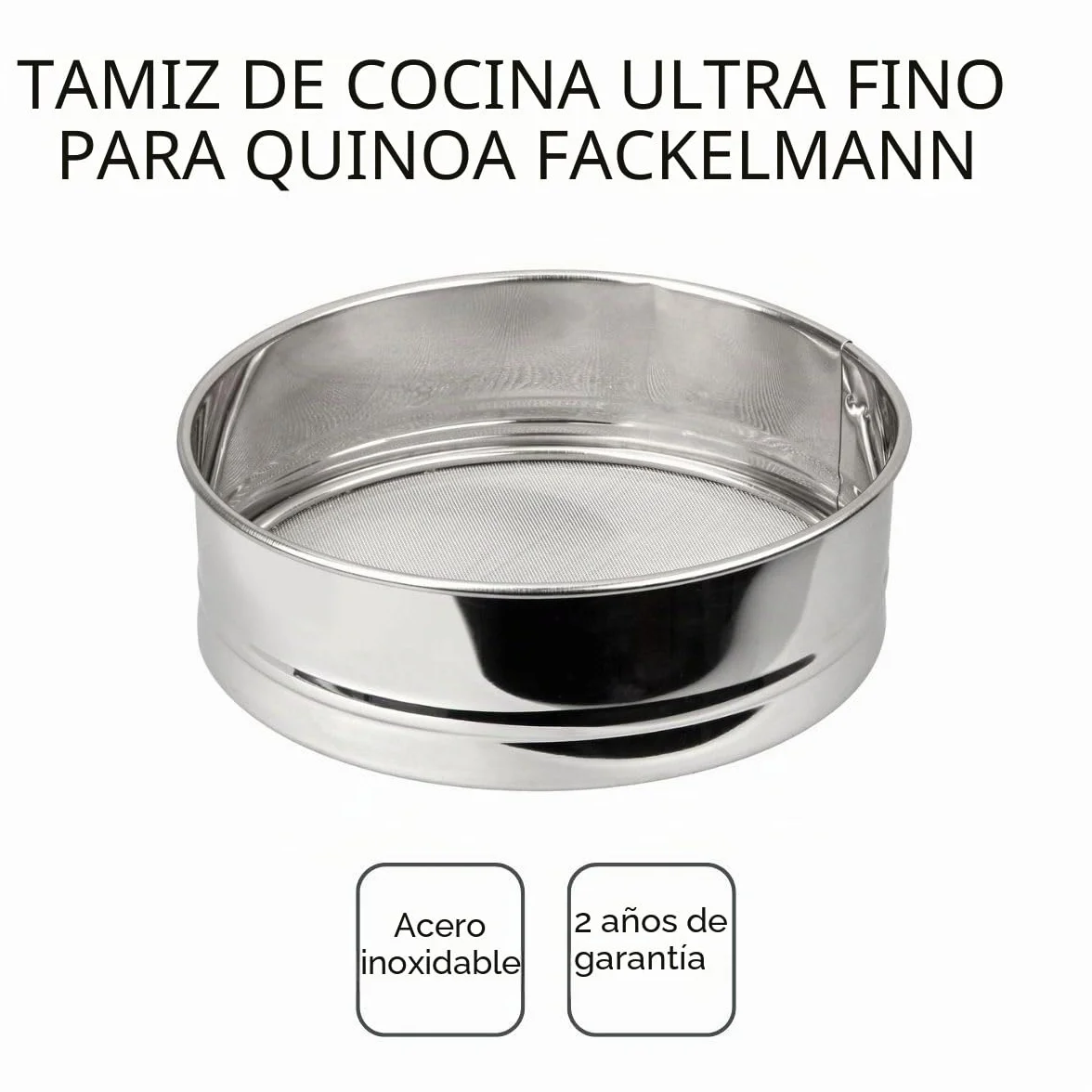 Fackelmann Tamizador, Cedazo Escurridor para Harina, azúcar, cacao, apto para lavar quinoa, acero inoxidable apto para lavavajillas, 18x18x5 cm, 1 ud