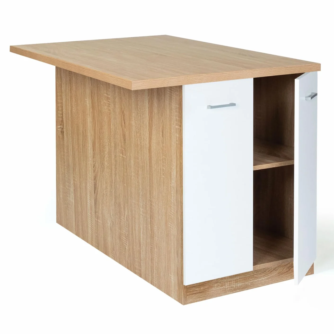 IDMarket - Ilot Central IVO 120 cm madera forma haya puertas blancas con encimera