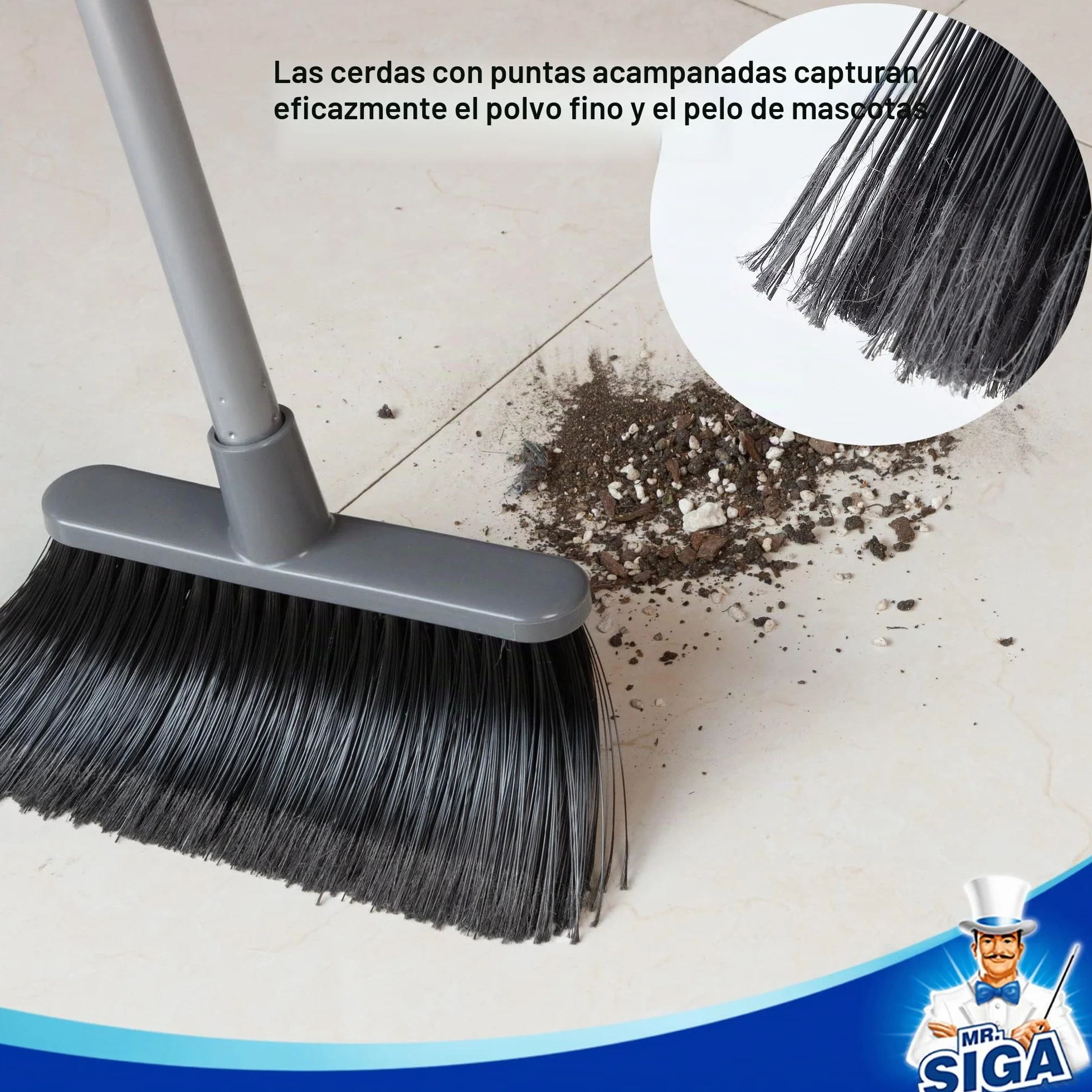MR.SIGA Juego de Escoba y recogedor de Mango Largo, Combo de barredora Vertical y recogedor para Limpieza de Pisos, Gris