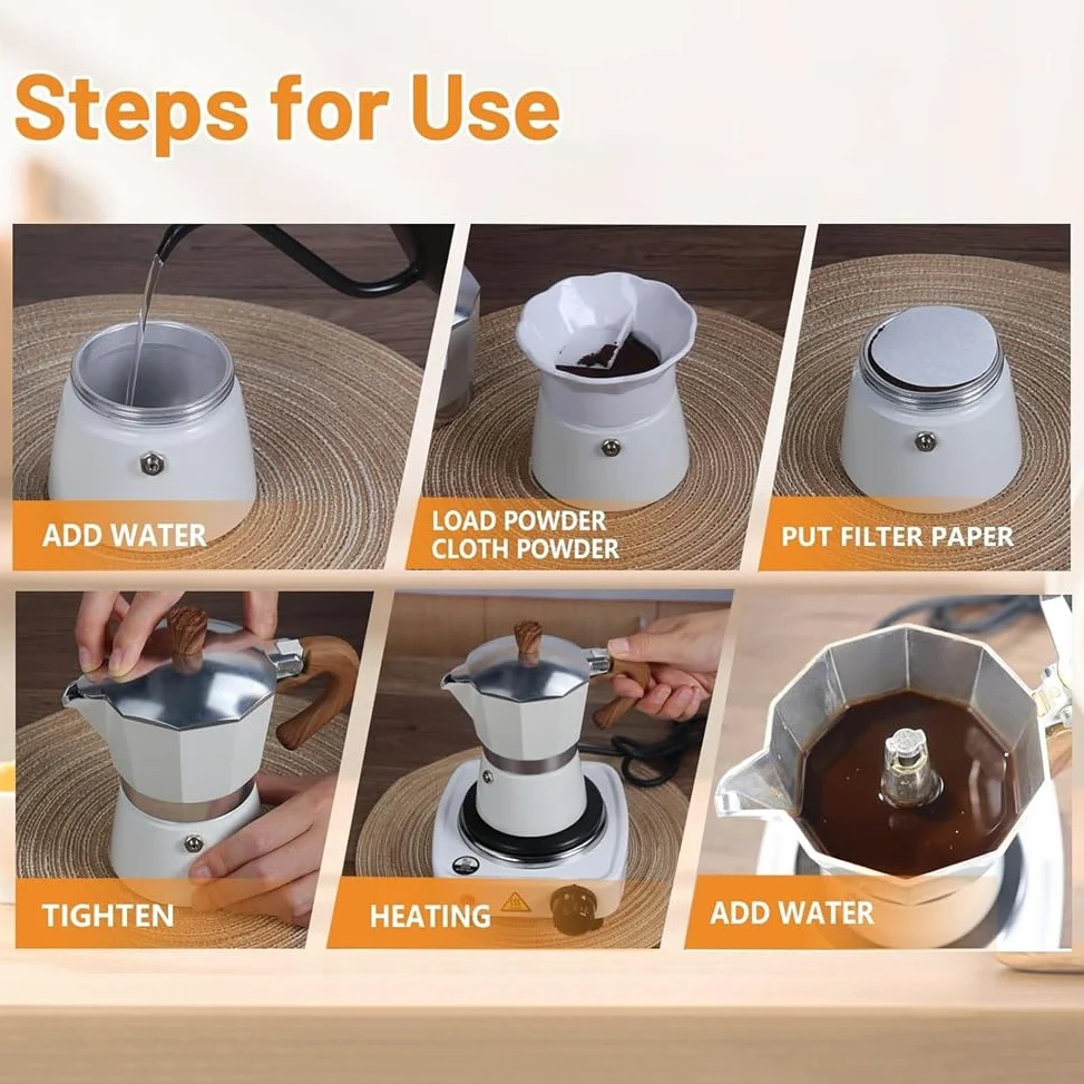 Cafetera Moka de Aluminio con Molinillo Manual y Dispensador de Moka. Cafetera Expreso CláSica para Cocina, 150 Ml (UE).