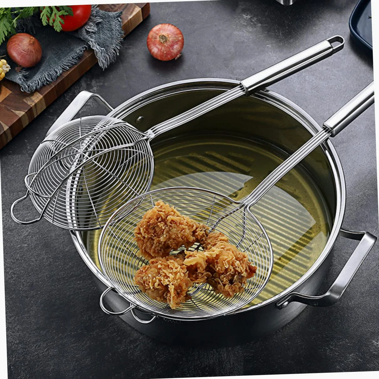 Colador de Cocina de Malla Fina de Acero Inoxidable con cucharón asiático y colador de Olla Caliente