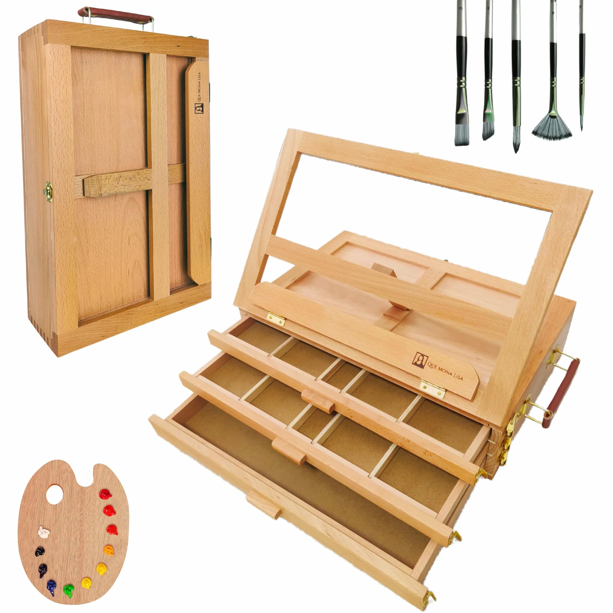 Caballete mesa plegable profesional REMBRANDT, Altura Ajustable lienzos para pintar, Caballete Madera de Haya con 3 cajones para pinturas, atril pintura para adultos, niños, principiantes