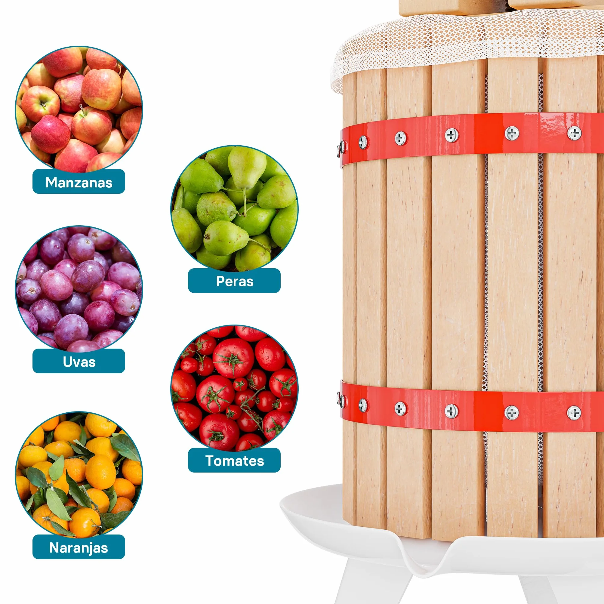 Wiltec Prensa de frutas 18 litros con paño de prensado, prensa para mosto, prensa de vino, prensa de manzanas