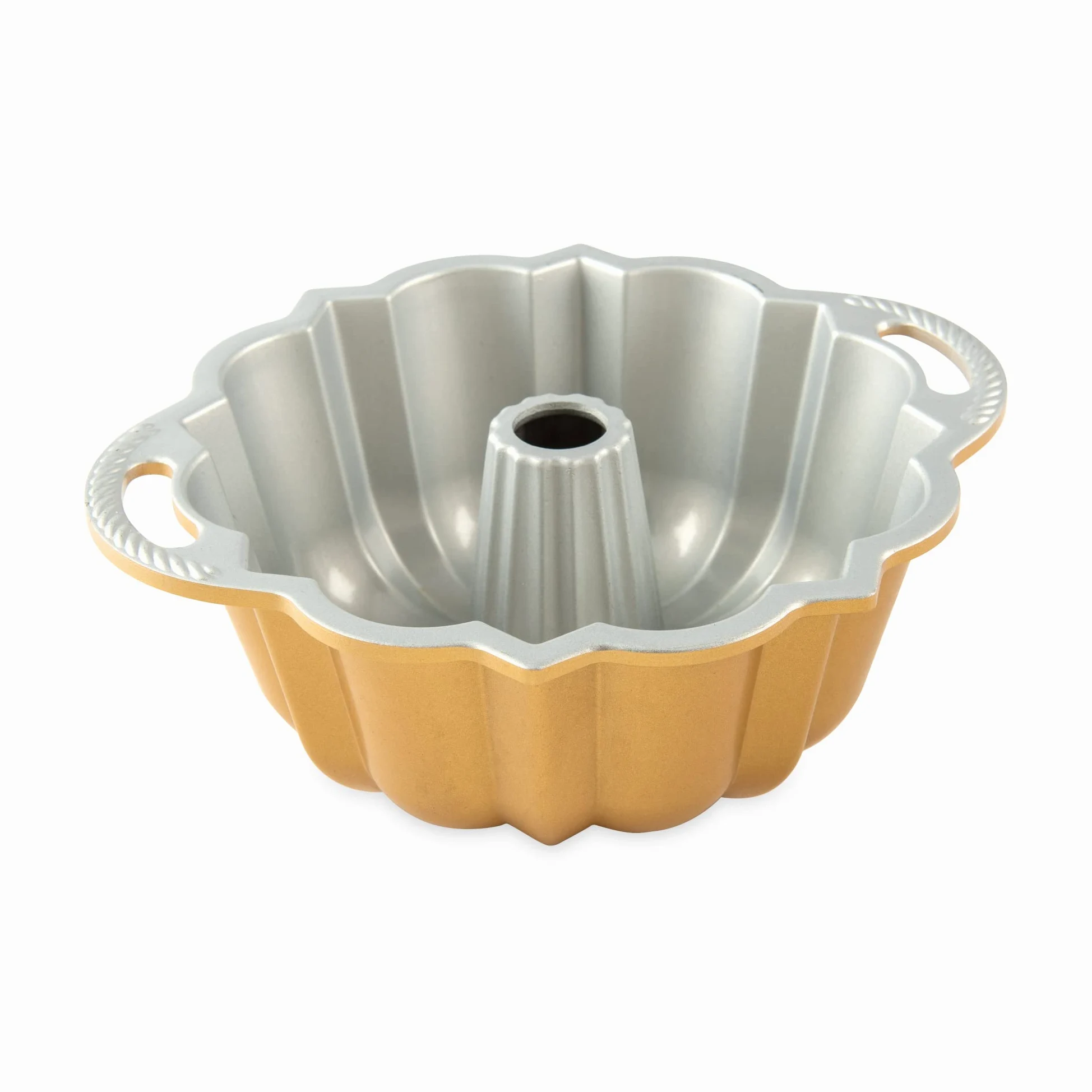 Nordic Ware Molde de aluminio fundido original para 6 tazas, molde para tartas con patrón geométrico, color dorado 51277