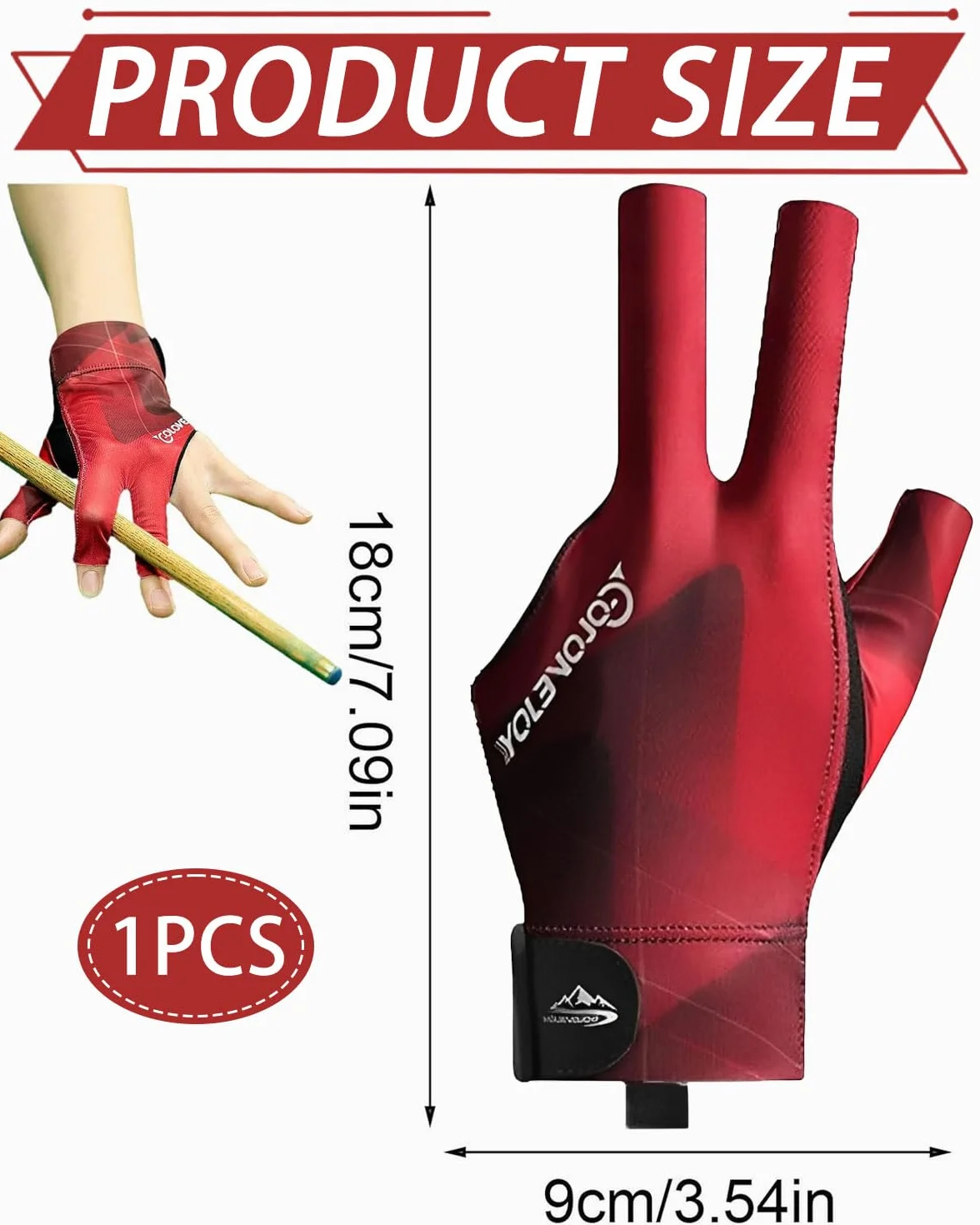Guante de Tres Dedos para Billar,Guantes Ajustables,Guantes de Billar Transpirables y Antideslizantes,Guante Sin Dedos,Unisexo,Adecuado para Principiantes y Profesionales Negro-rojo
