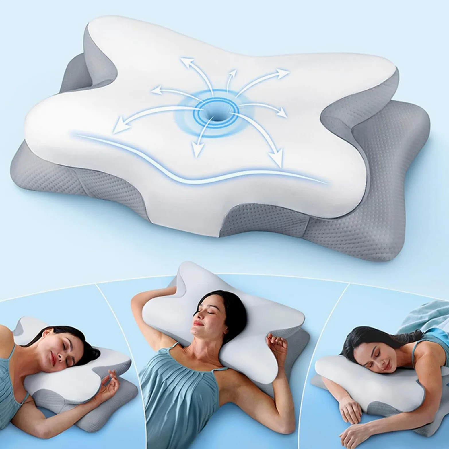 Almohada de Espuma Viscoelástica Soporte Para Cuello Y Rebote Lento | Almohada Viscoelástica para Dormir en Casa para Mujeres, Hombres, Adultos, Mayores, Hotel, Viajes, Sofá, Camping