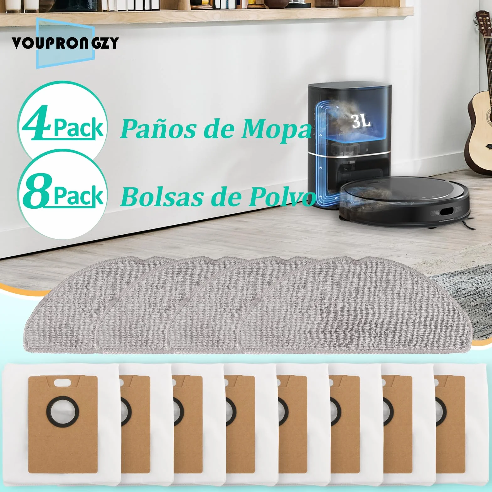 8 Bolsas de Polvo 4 Mopas de Fregado para Tapo RV30 Max Plus/ RV20 Max Plus Bolsas de Aspiradora Pano de Esfregona Accesorios