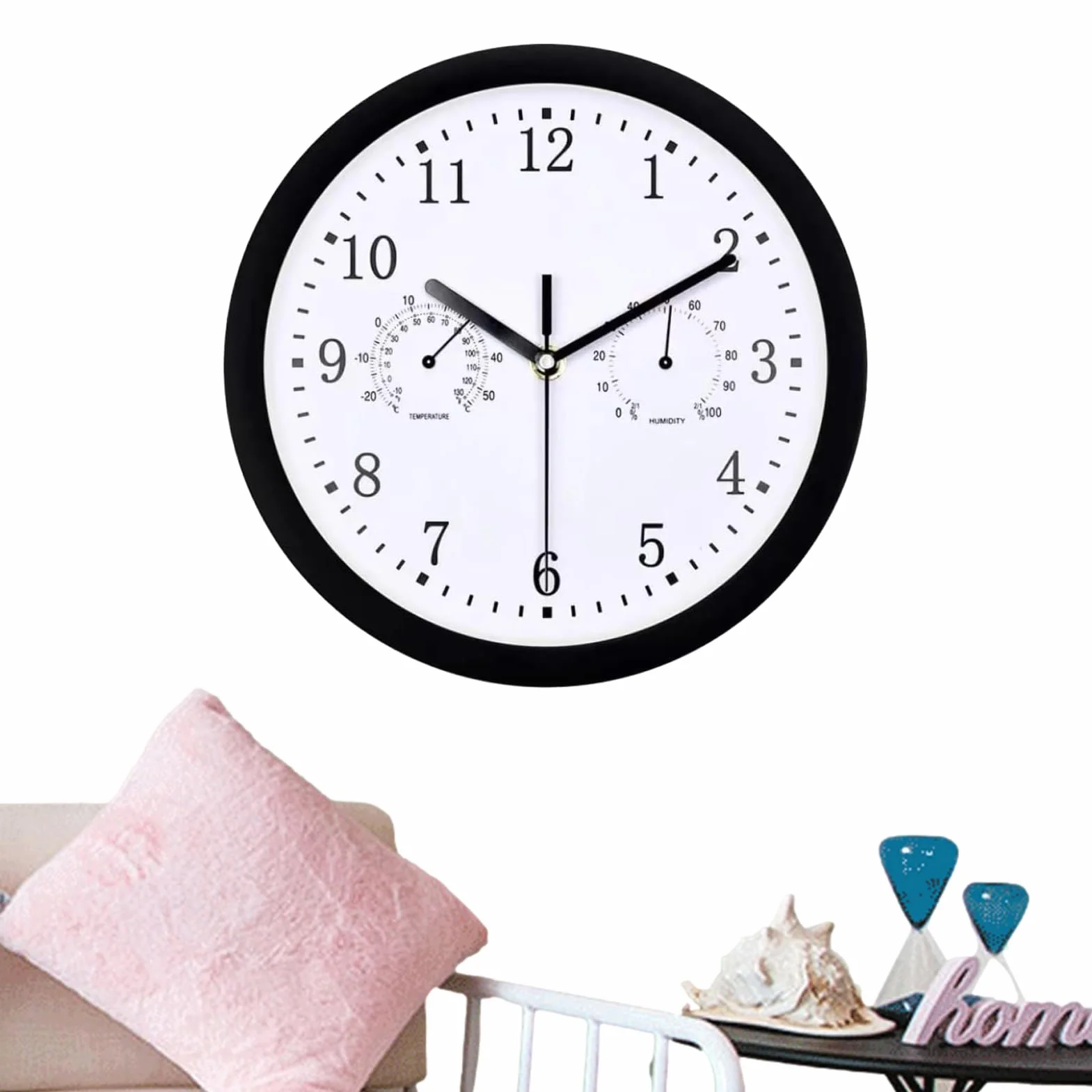 Reloj de pared exterior para exteriores, 25 x 25 cm, resistente a la intemperie, con termómetro e higrómetro, para terraza, balcón, jardín, decoración del hogar