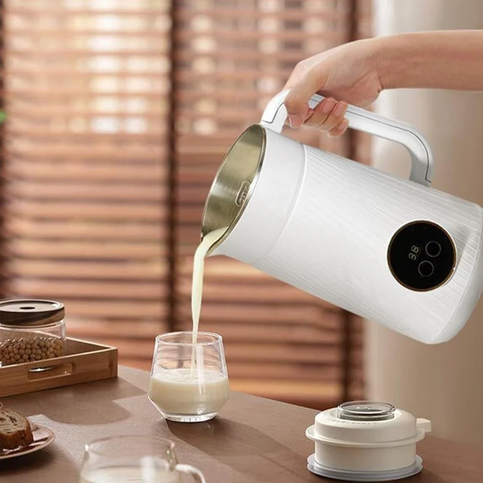 Máquina de romper la pared, Fabricante de leche de soja multifuncional, Máquina de leche de soja de limpieza completamente automática para bebidas caseras de leche de nuez (blanco)